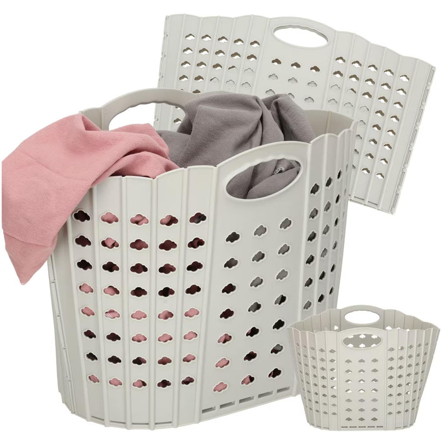 Livhome Grey Foldable Laundry Basket, Flat Easy Store 38L Storage Solution, Space-Saving Closet Organizer, Compact Wardrobe Storage Bin, Portable Laundry Hamper For Home And Dorm Use (Grey)