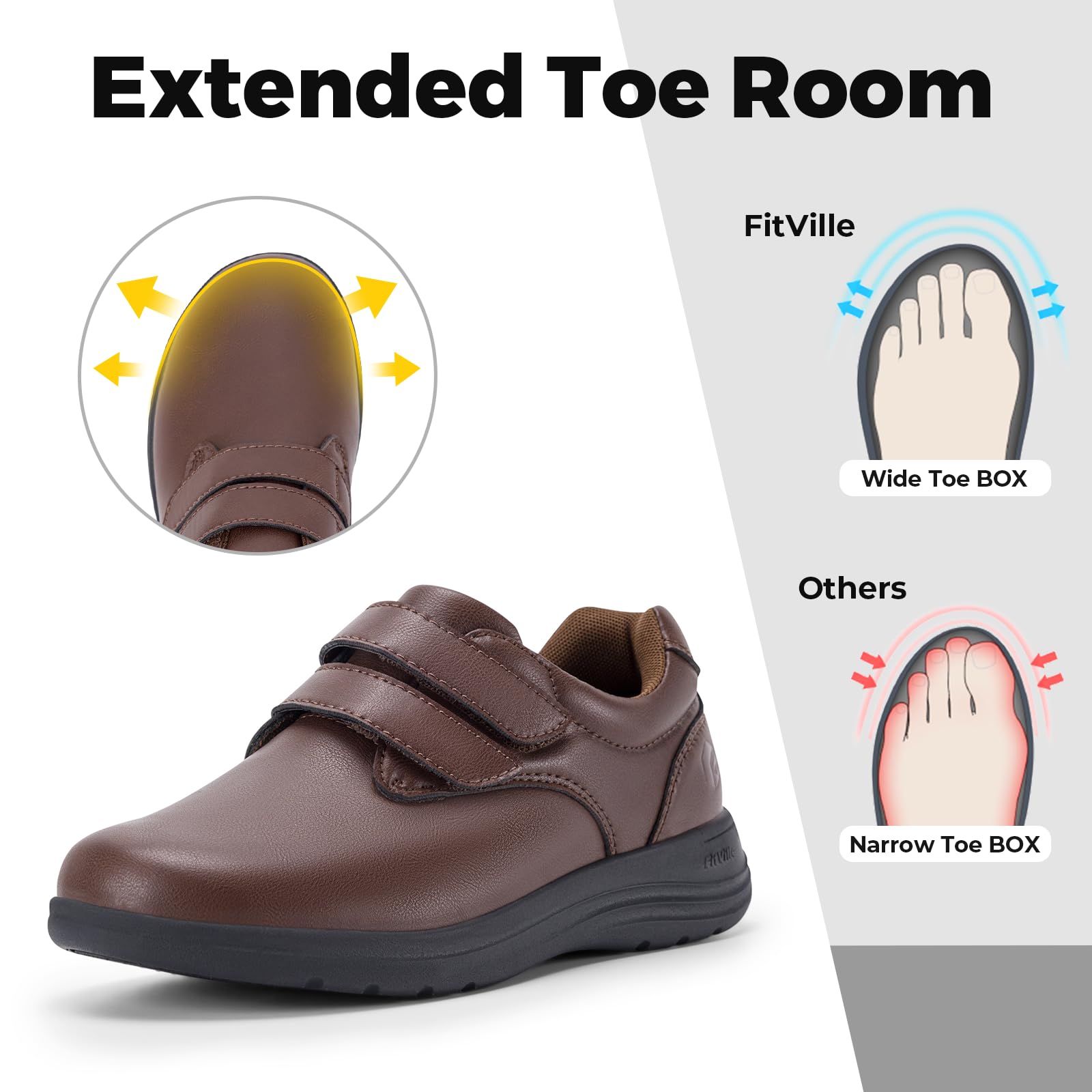 FitVille Scarpe Diabetici Donna Pelle Pianta Larga Scarpe Ortopediche Strappo Scarpe Comode da Passeggio pour Piedi Sensibili Piedi Gonfi