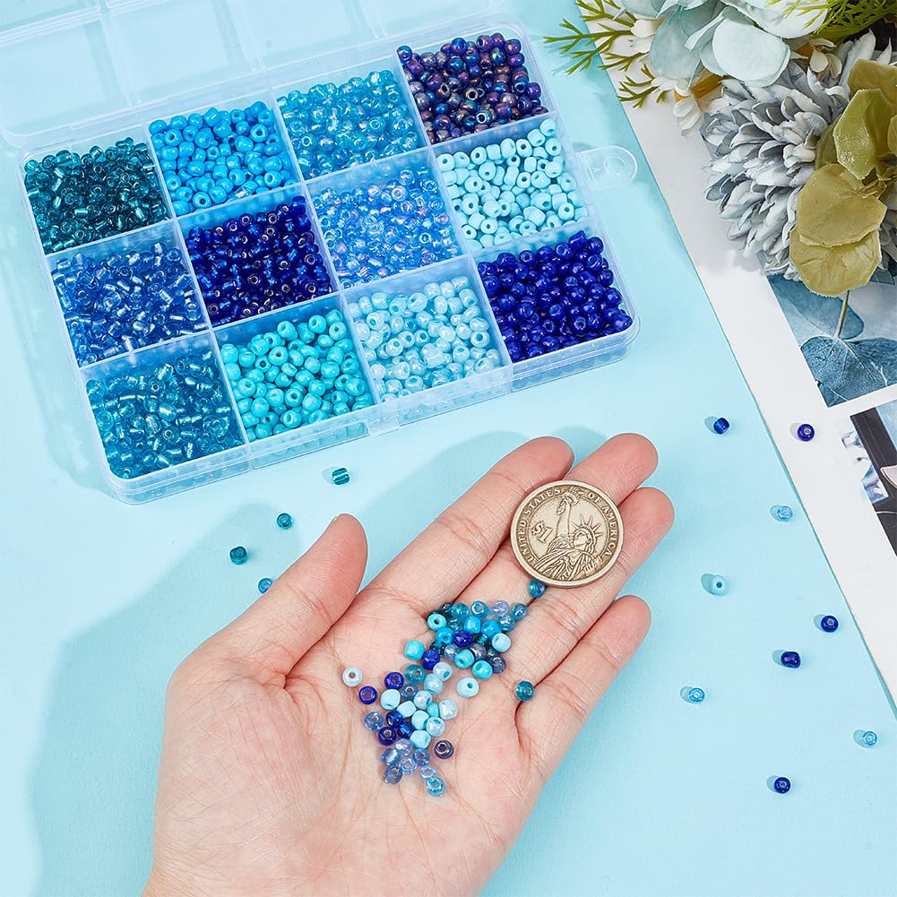 SUNNYCLUE Glasperlen Set – 156 G Rocailles Perlen, 12 Farben Blau, 2 Mm, Zum Basteln