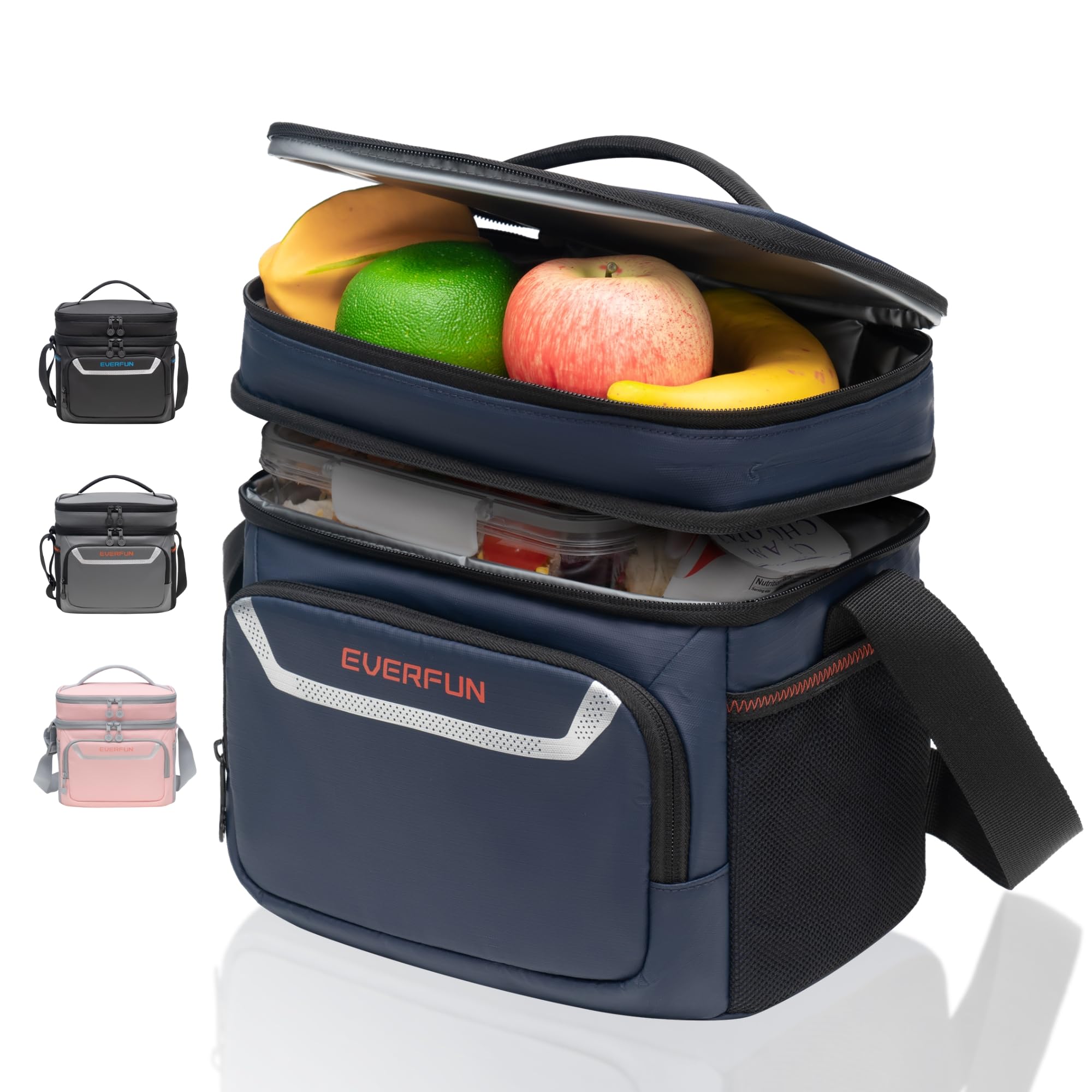 EVERFUN Insulated Lunch Bag Soft Lunch Box for Men Dual Compartments Small Lunch Box Collapsible Waterproof Leak-Proof for Work