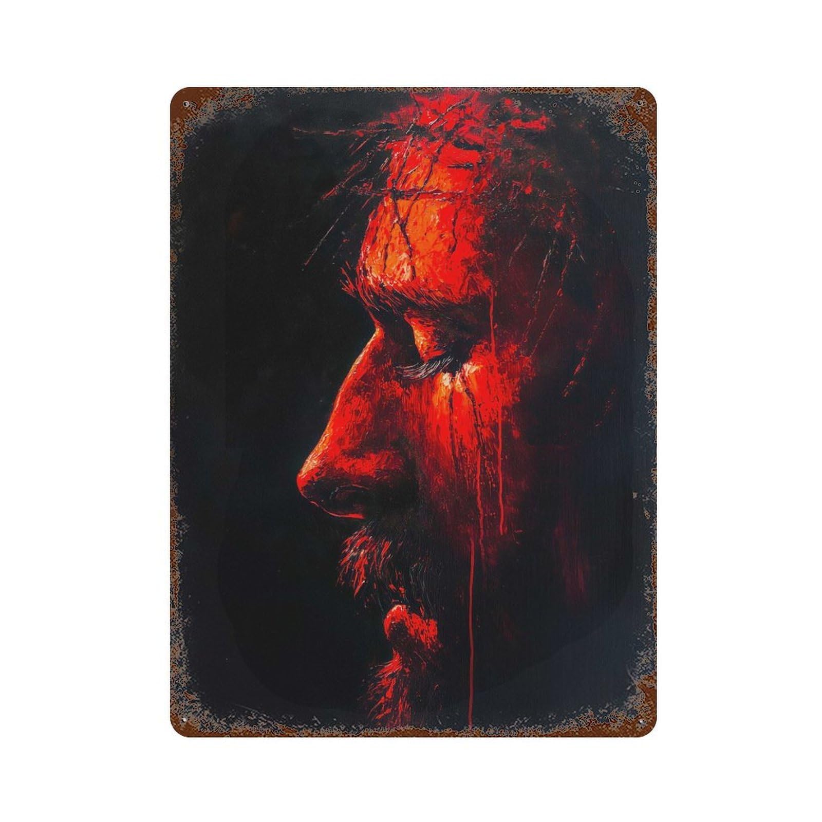 Rust Effect Tin Sign with Blood And Thorns Design 15.7"x11.8", for Pub, Kitchen And Man Cave Decor, Industrial Home Decor