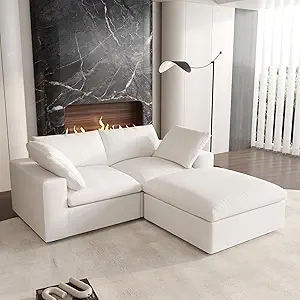 Cloud Modular Sectional Sofa,80.3" Down Filled Comfort Sofa Couch for Living Room,2 Seater+ 1Ottoman Couches for Livingroon Apartment,Sofa Cover Washable and Replaceable-White
