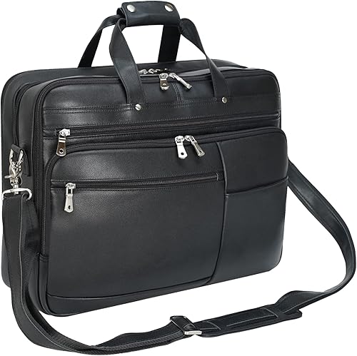 Maletín grande de cuero para hombre de 18 pulgadas, funda de cuero Napa para laptop de 17.3 pulgadas (negro)