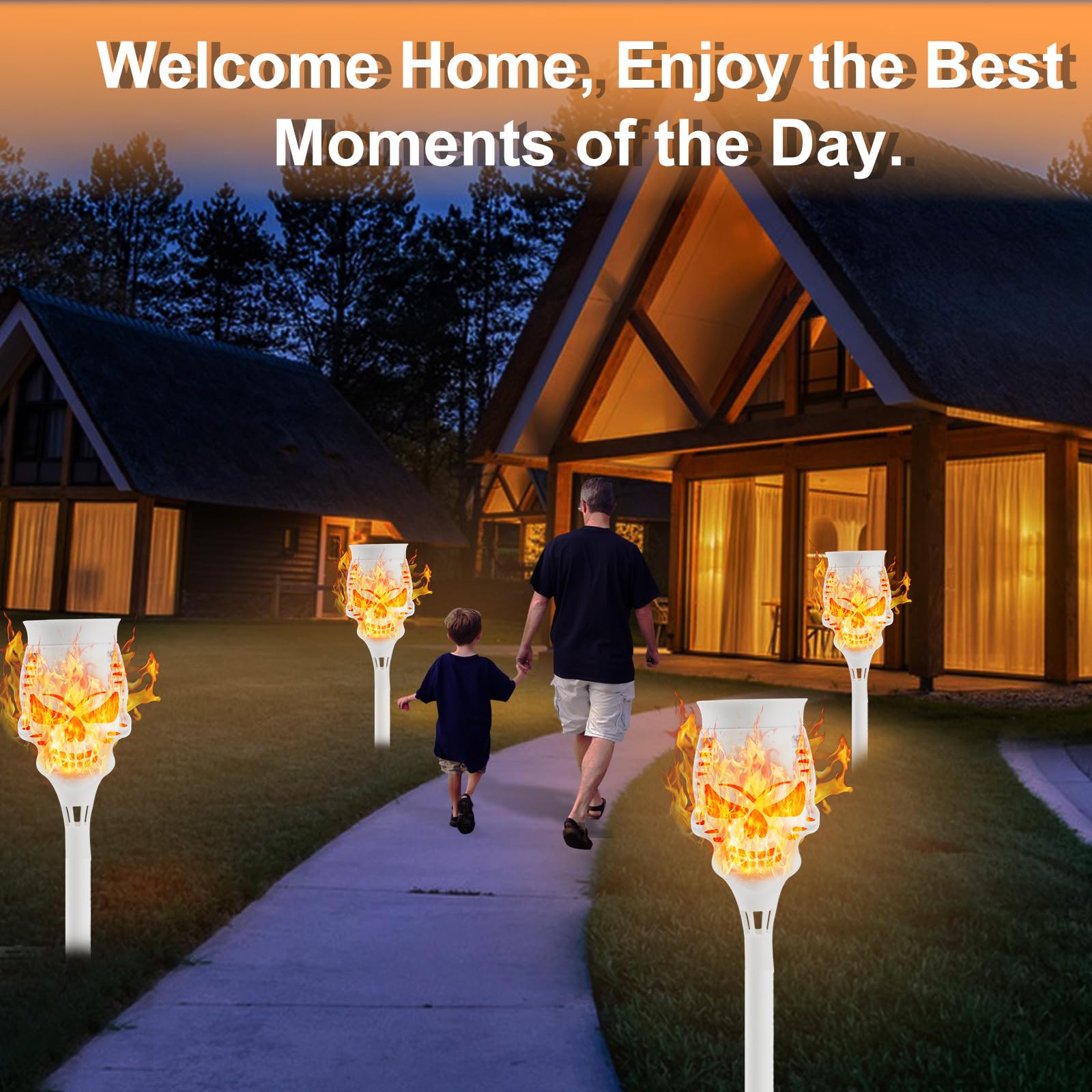 4/8 Pack Spooky Skulls Solar Torch Lights Flickering Flame Torches For Halloween