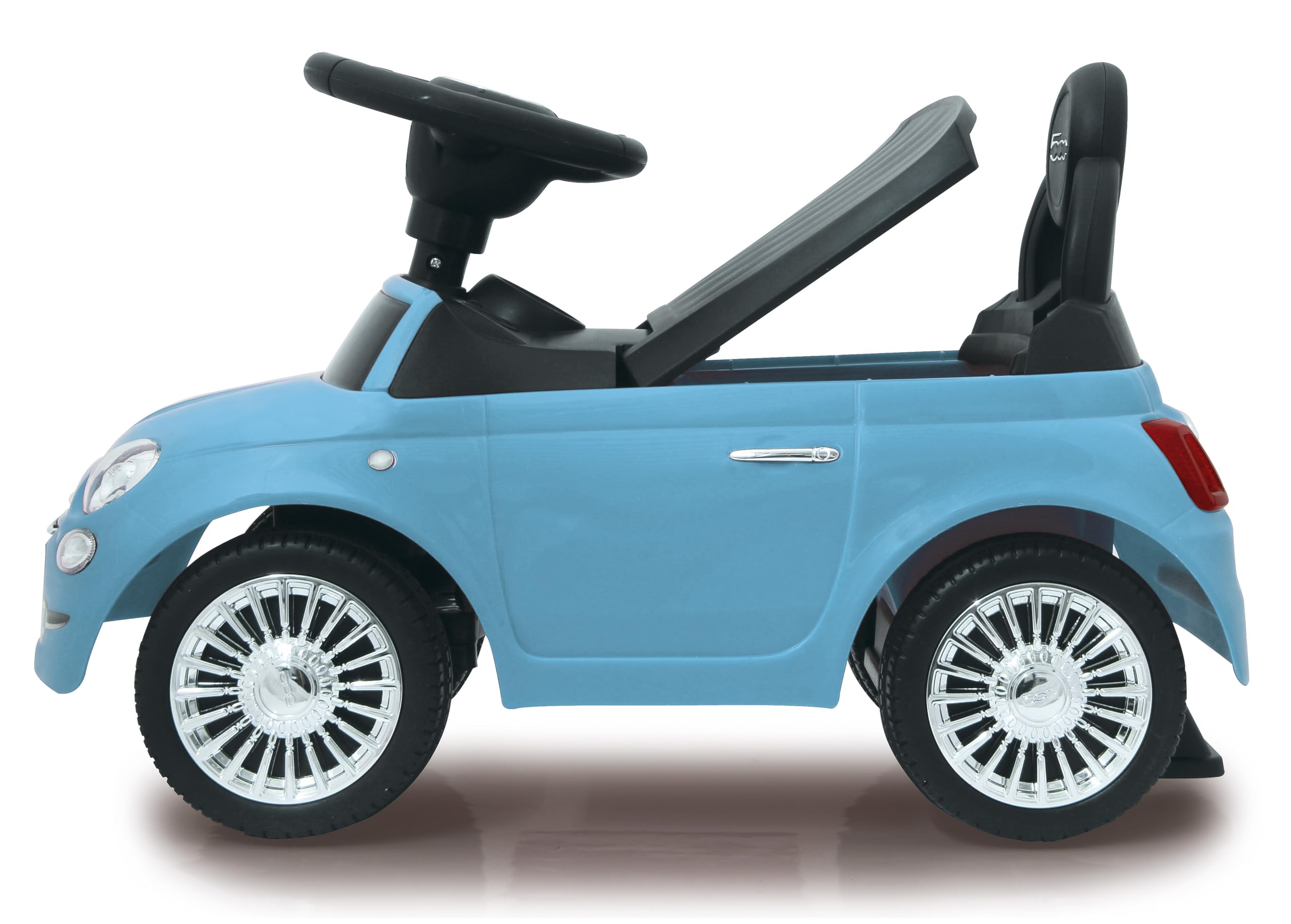 Jamara 460327 - Push-Car Fiat 500 blu – Bagagliaio sotto il sedile, Maniglia per spinta e sostegno, Clacson, Protezione da ribaltamento