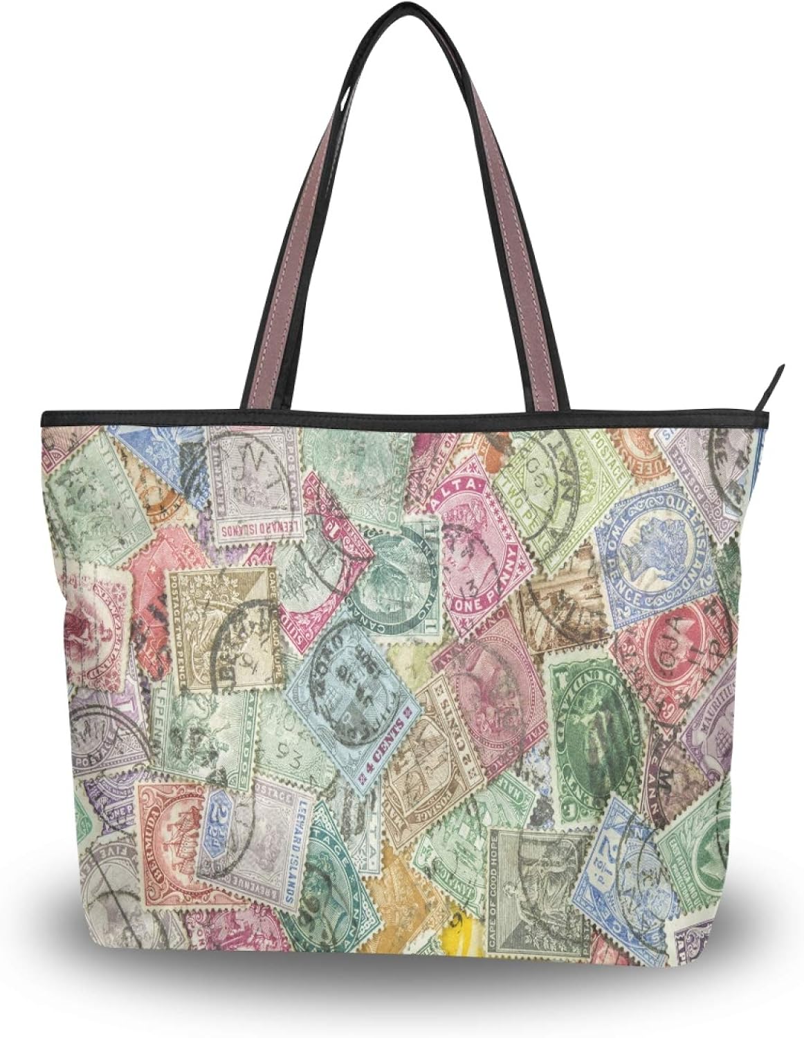 Women Handbag Old Postage Stamps Tote Top Handle Shoulder