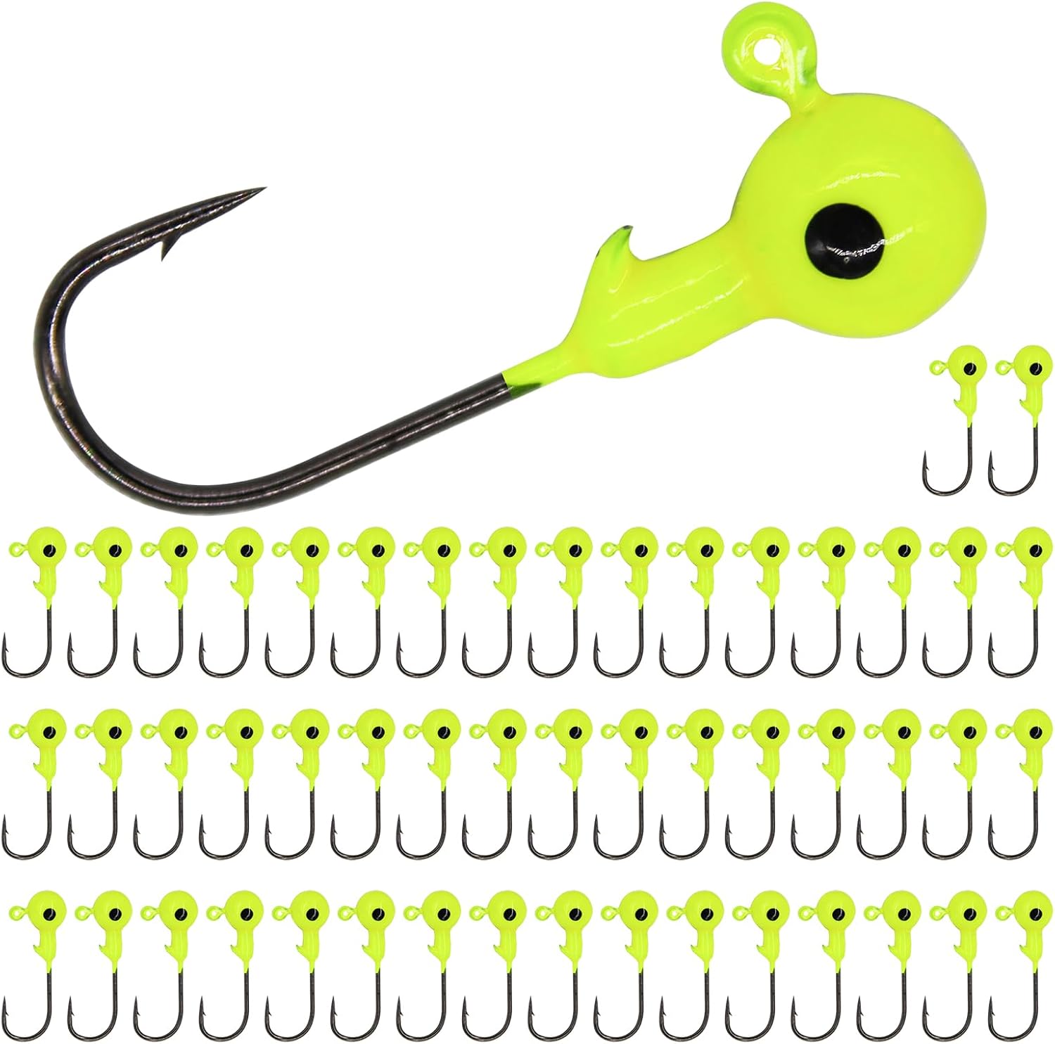 50pcs Fishing Jig Heads Set, Red Round Ball Fishing Hooks for Saltwater Freshwater Swimbait Bass, 1/8oz 1/6oz 1/4oz 1/19oz Yellow size A - (1/8 oz) - 50pcs