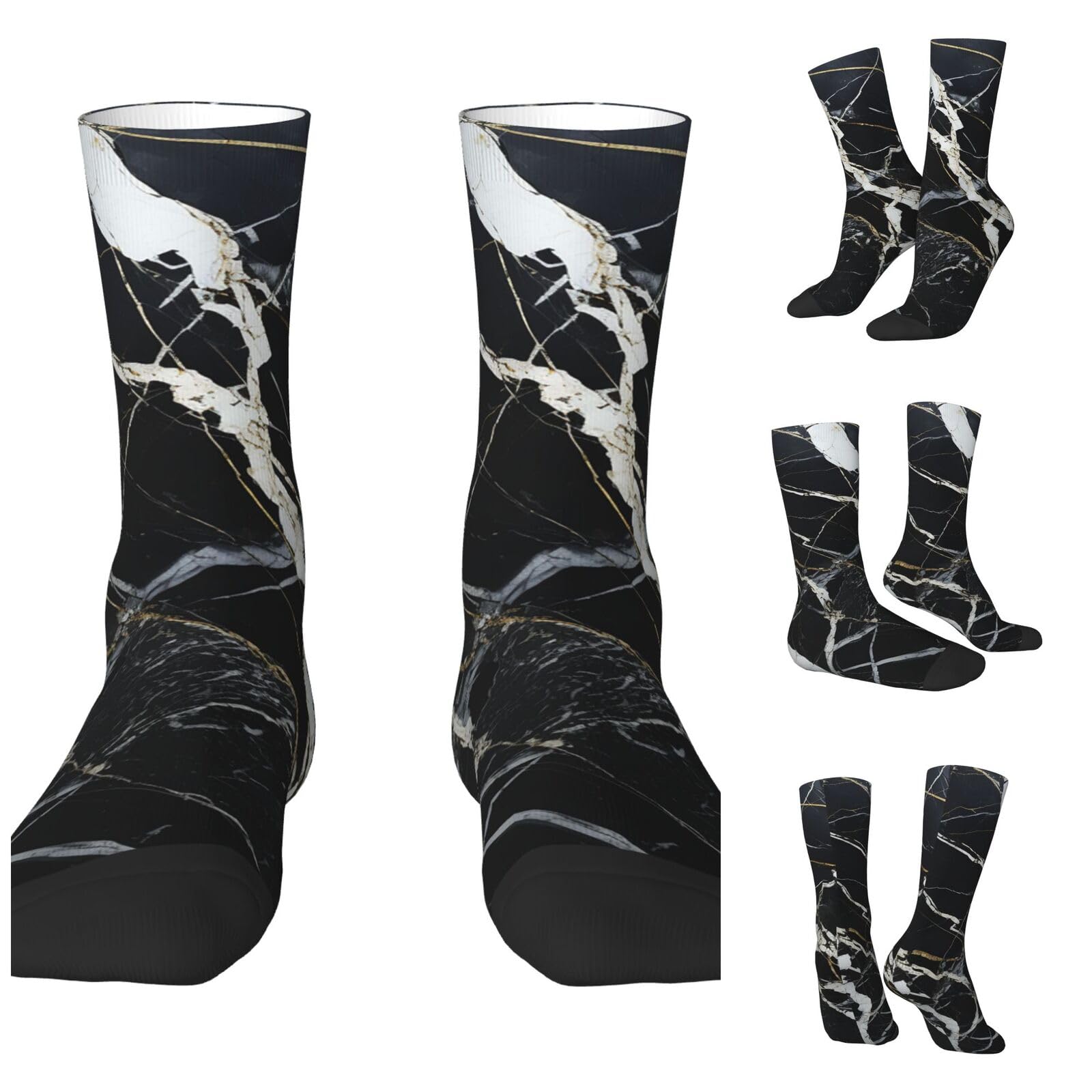 LZQPOEAS Black and white marble Athletic Socks Unisex Cushioned Crew Socks Hiking Running Calf Sock Soft Above Ankle Sock