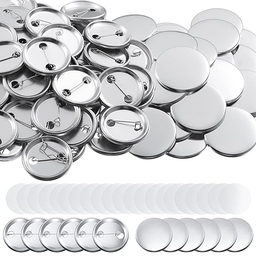 600 Pieces Blank Button Making Supplies Round Badge Parts Metal Pin Button Kit for Badge Make Machine, Including Metal Shells Back Cover and Clear Film(1.46 Inches) - 37 mm/ 1.46 Inch