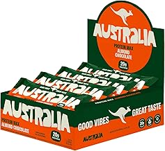 Australia Protein Max Almond Chocolate 70g, Barra de Proteína, Sem Glúten, Lactose e Açúcar Adicionado, Snack Saudável Plant-Based (12 unidades)