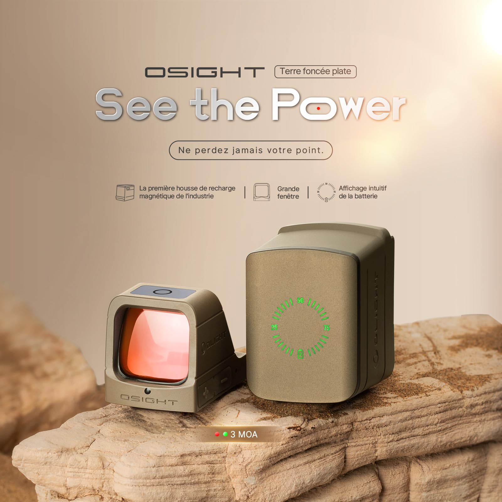 OLIGHT Osight Visée Réflexe IPX6 USB-C Rechargeable à Trois Modes Est Une Aide à La Visée Légère pour Les Armes Longues Et Courtes Utilisées pour La Chasse