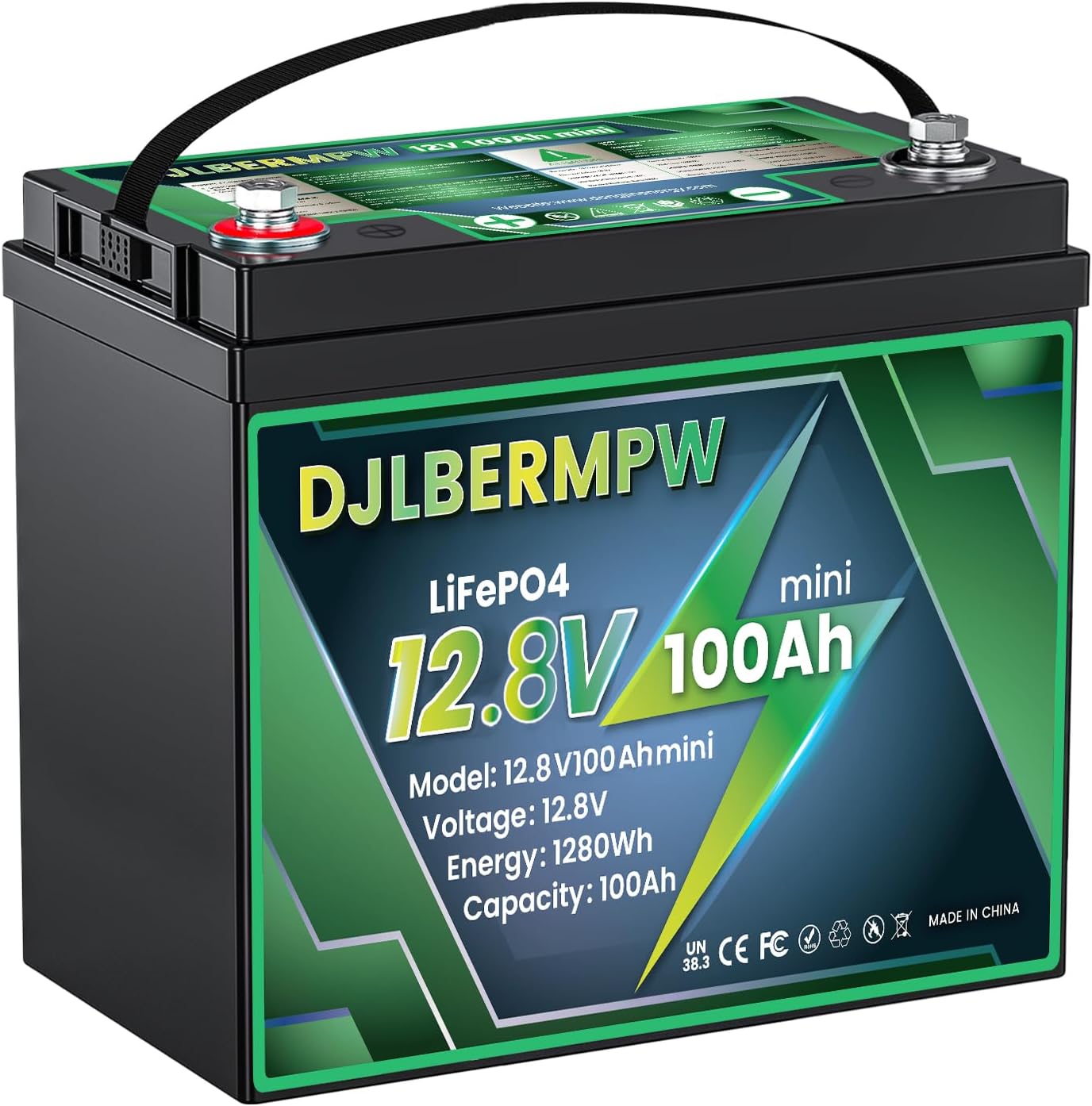 12V 100Ah Mini LiFePO4 Lithium Battery 1280W,15000 Deep Cycle Marine Battery, Mini 12V 100Ah Lithium Batteries for Trolling Motor,Boat,Golf Cart,RV,Photo voltaic,In-built 100A BMS (12.8V100Ah mini)