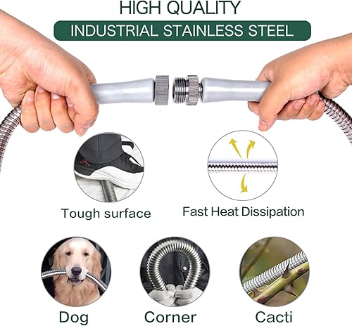 Miniatura 3 de Das perfekte werkzeug Manguera de jardín de metal expandible de 25 pies, manguera de jardín ligera de acero inoxidable 304 con boquilla, manguera de