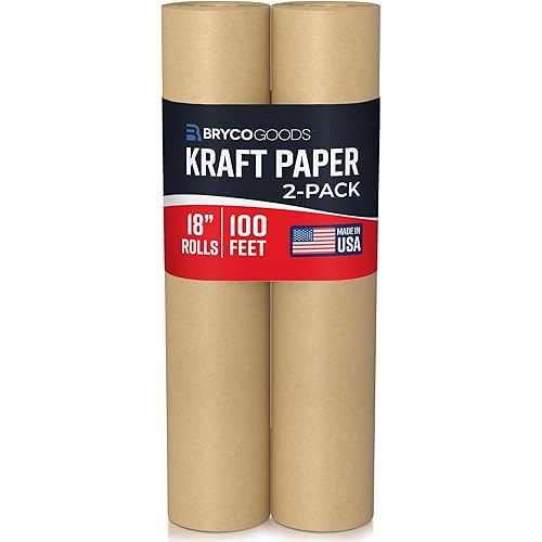 Bryco Goods (Pack of 2) Brown Kraft Packing Paper Rolls - 18" x 100' (1200”) - Moving Supplies, Gift Wrapping, Arts & Crafts, Bulletin Board Paper - Made in The USA