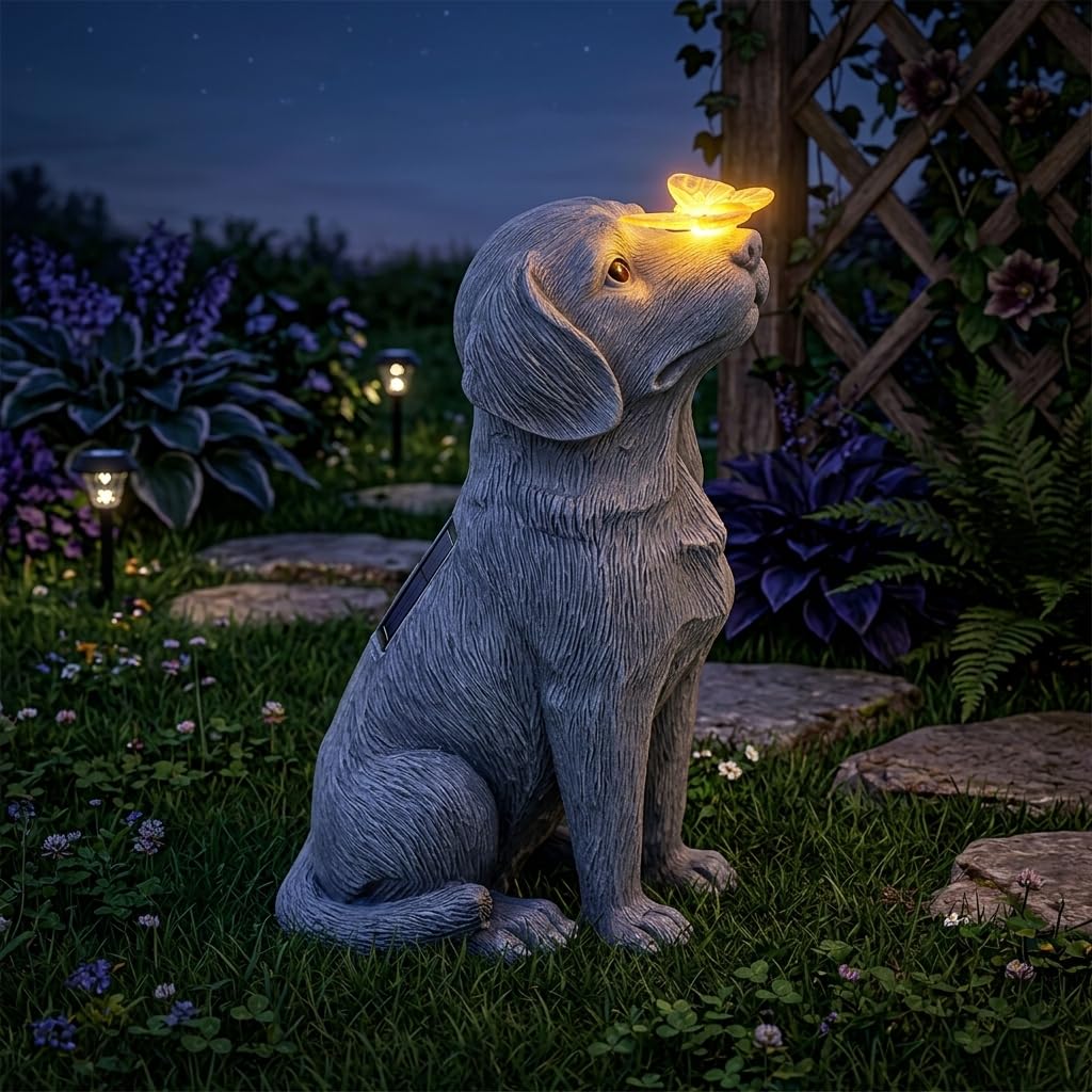 Lampe solaire pour extérieur de chien déco terrasse et allée zen