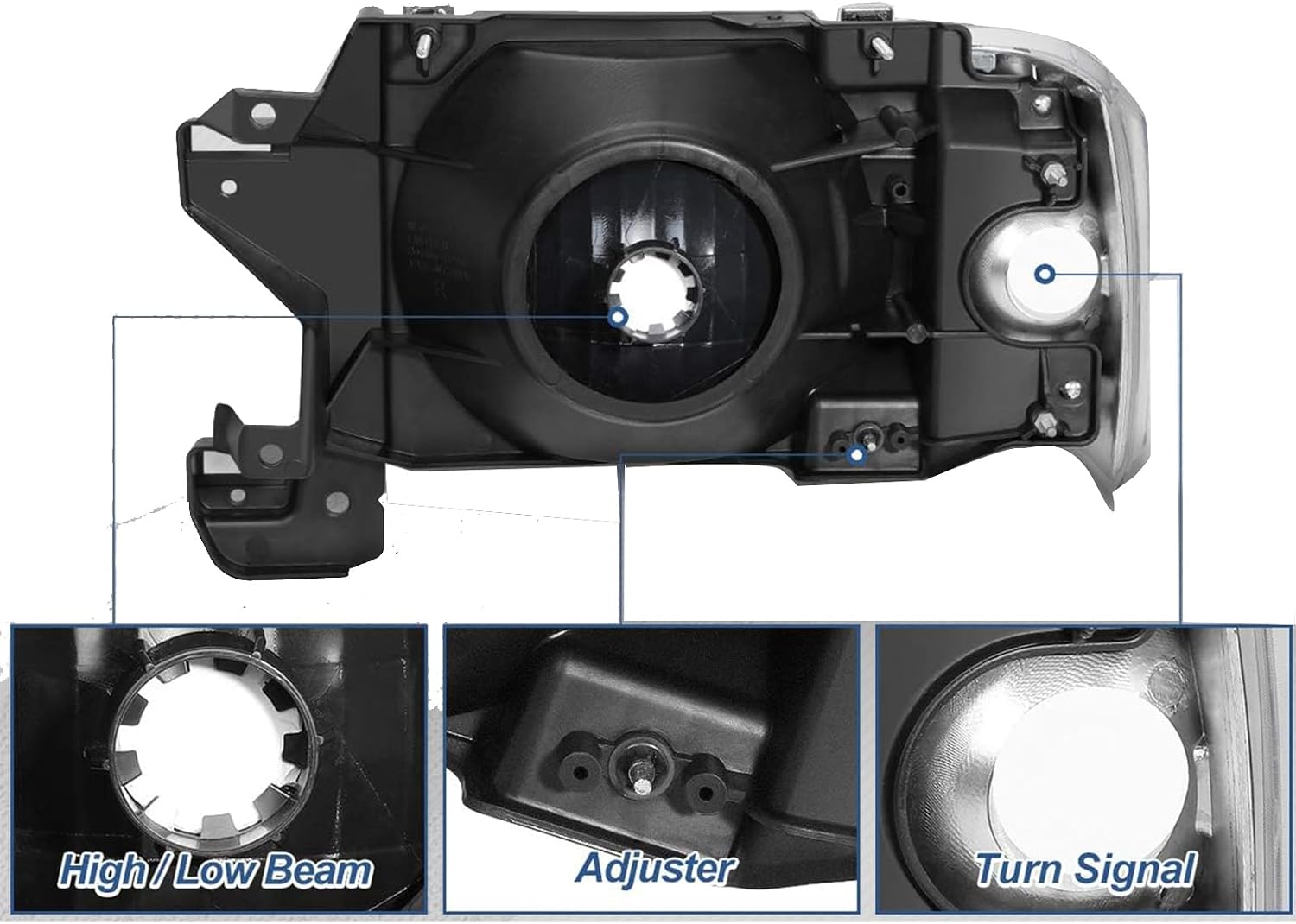 For 1987 1988 1989 1990 1991 Ford Bronco F150 F250 F350 F450 Truck Headlights Assembly Replacement for 87-91 Halogen Head Light Headlamp Driver and Passenger Side, Black Housing Clear Lens