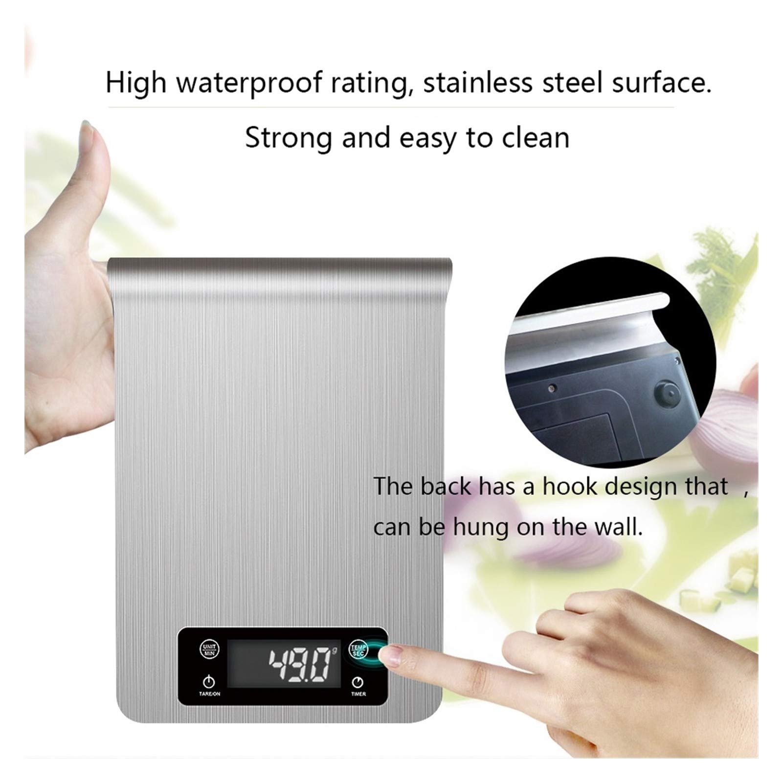 Báscula de Cocina Digital multifunción de Acero Inoxidable, Plataforma Grande y Pantalla retroiluminada, 1 g-5 kg/11 LB/Plata