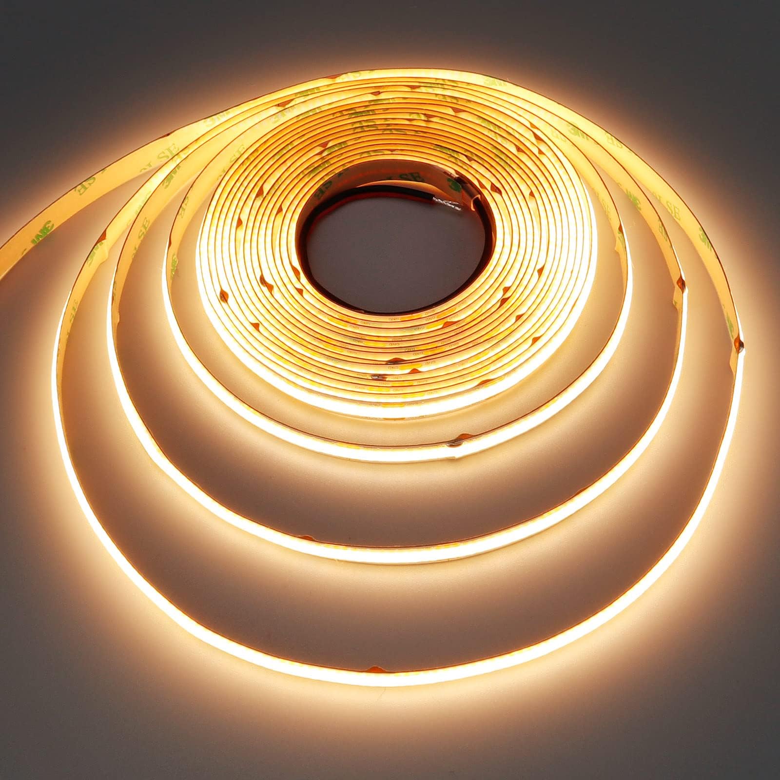 GOMING Taśma LED COB 24V 5M Ciepła Biel 3000K CRI 93+ 4500lm Wysokie Gęstość 480LED/M Jednolite Światło IP20 Nie Wodoodporny Elastyczny Światła Taśmą LED Dla DIY Dekoracja Domu(Brak Zasilania)