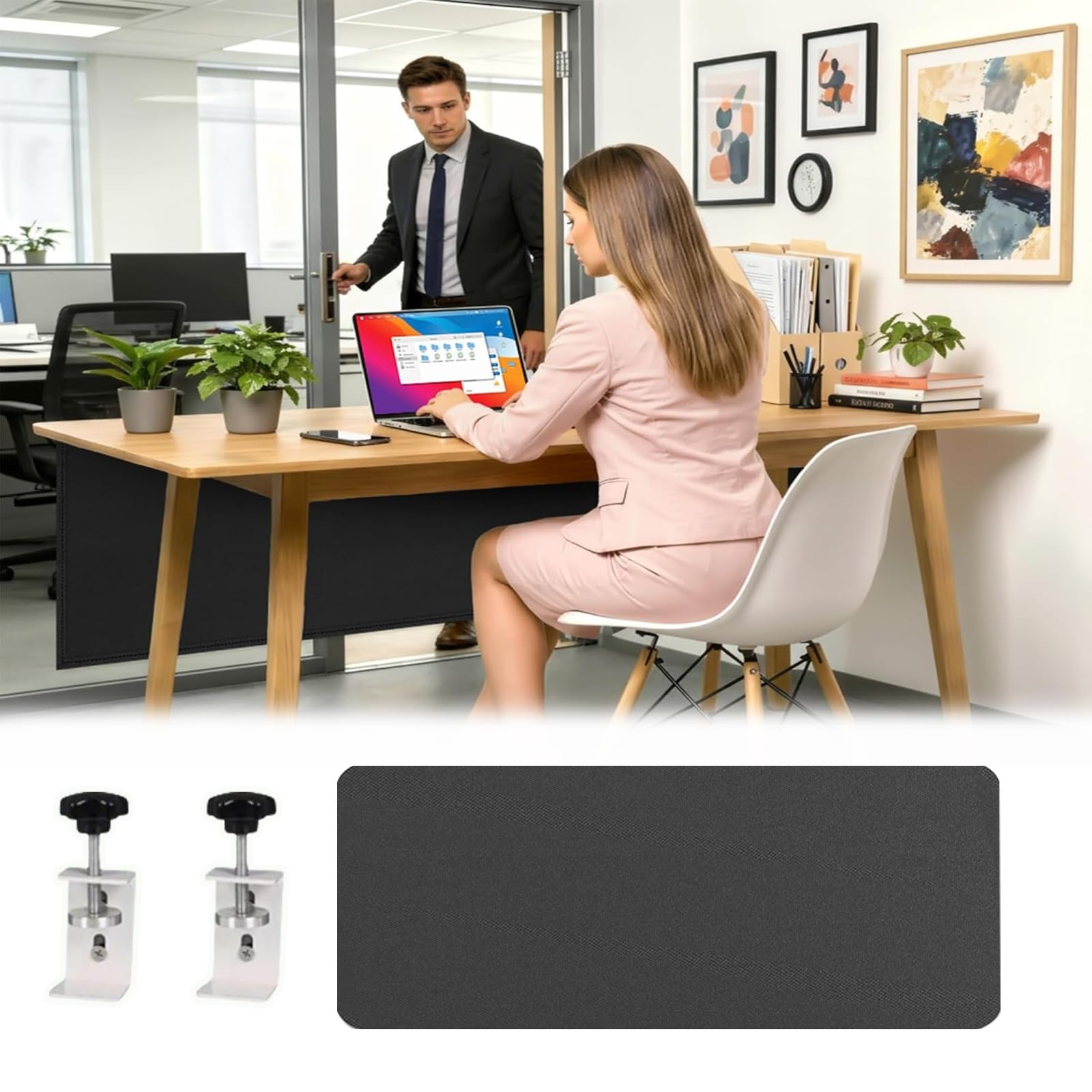 Pannello privacy sotto la scrivania per postazioni di lavoro sit-stand, facile installazione, migliora la privacy e l'organizzazione