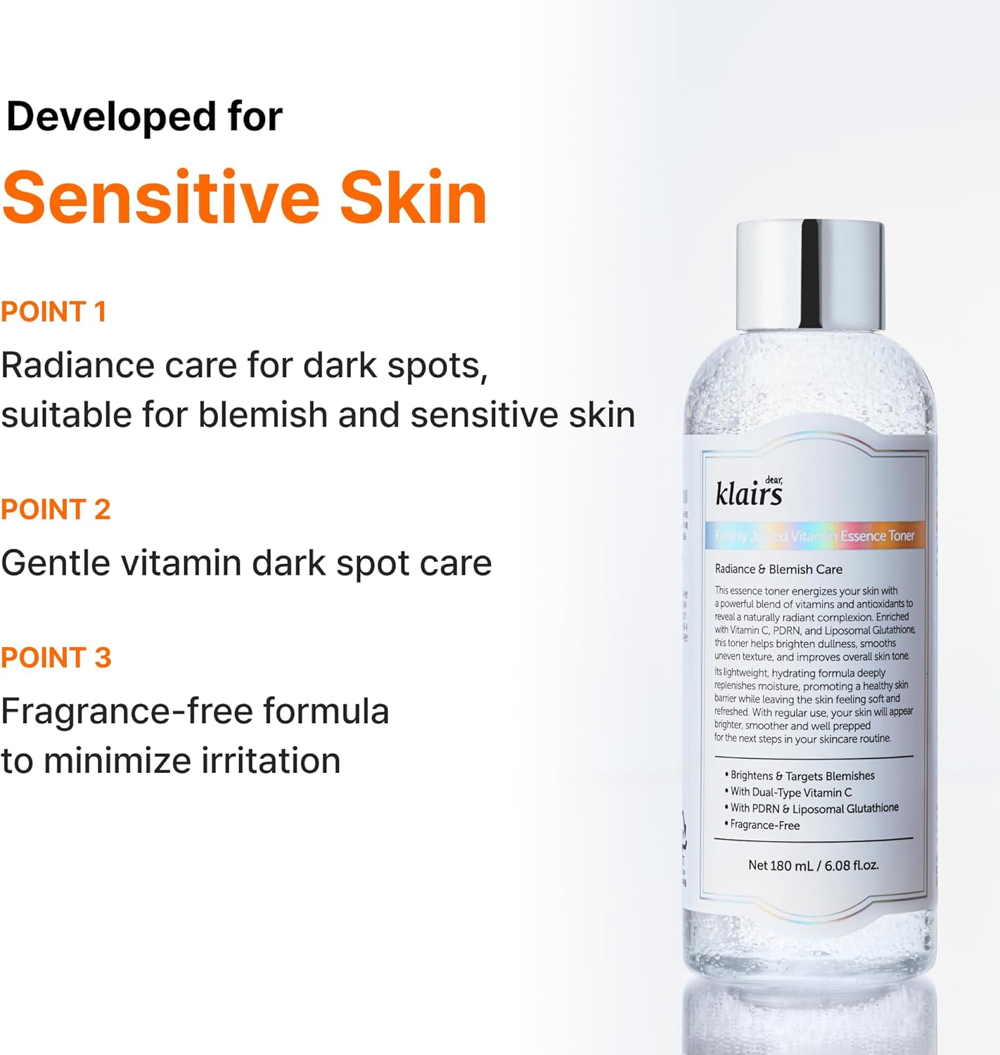 DearKlairs Freshly Juiced Vitamin C Toner, Vegan PDRN Essence, Dull Uneven Skin Tone, Non-Sticky, Dark Spot Care, Vitamin C Capusules, Fragrance Free 6.08 Fl Oz - Image 8