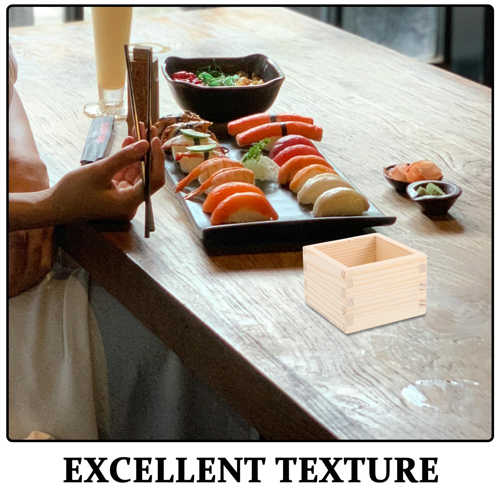 4 Pezzi Set 4 Tazze da Sakè Giapponesi Masu in Legno Naturale Rettangolari 8,1x5,6 Cm Scatola di Legno per Sushi Bar e Ristoranti, Stoviglie Giapponesi per Feste e Uso Domestico