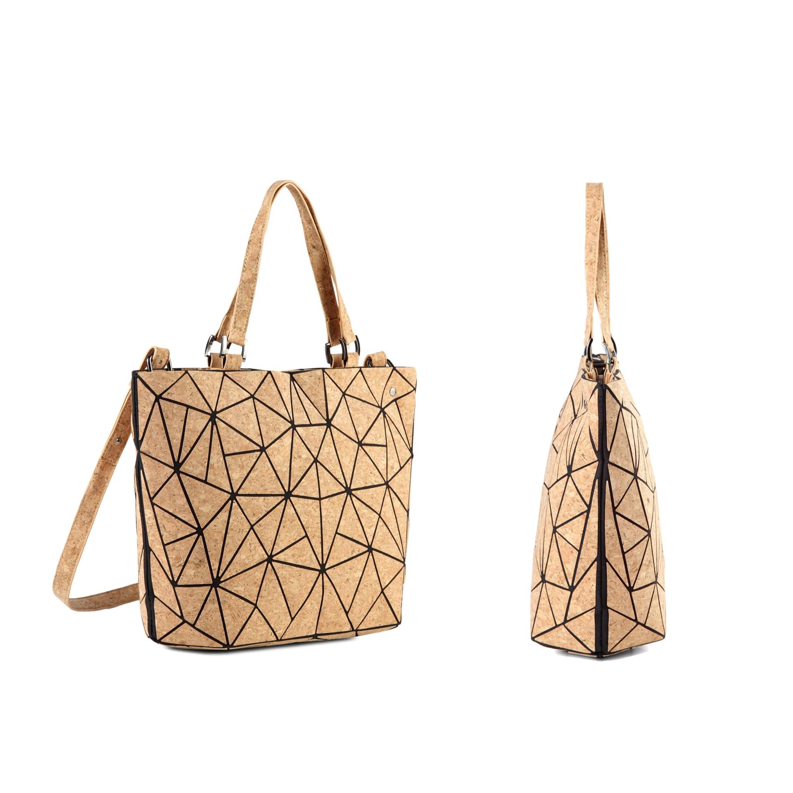 Sac fourre-tout géométrique Sac à main en liège avec poignée sur le dessus | ac à bandoulière pour l'été, sac de plage pour femmes et filles (sac à main avec longue sangle)