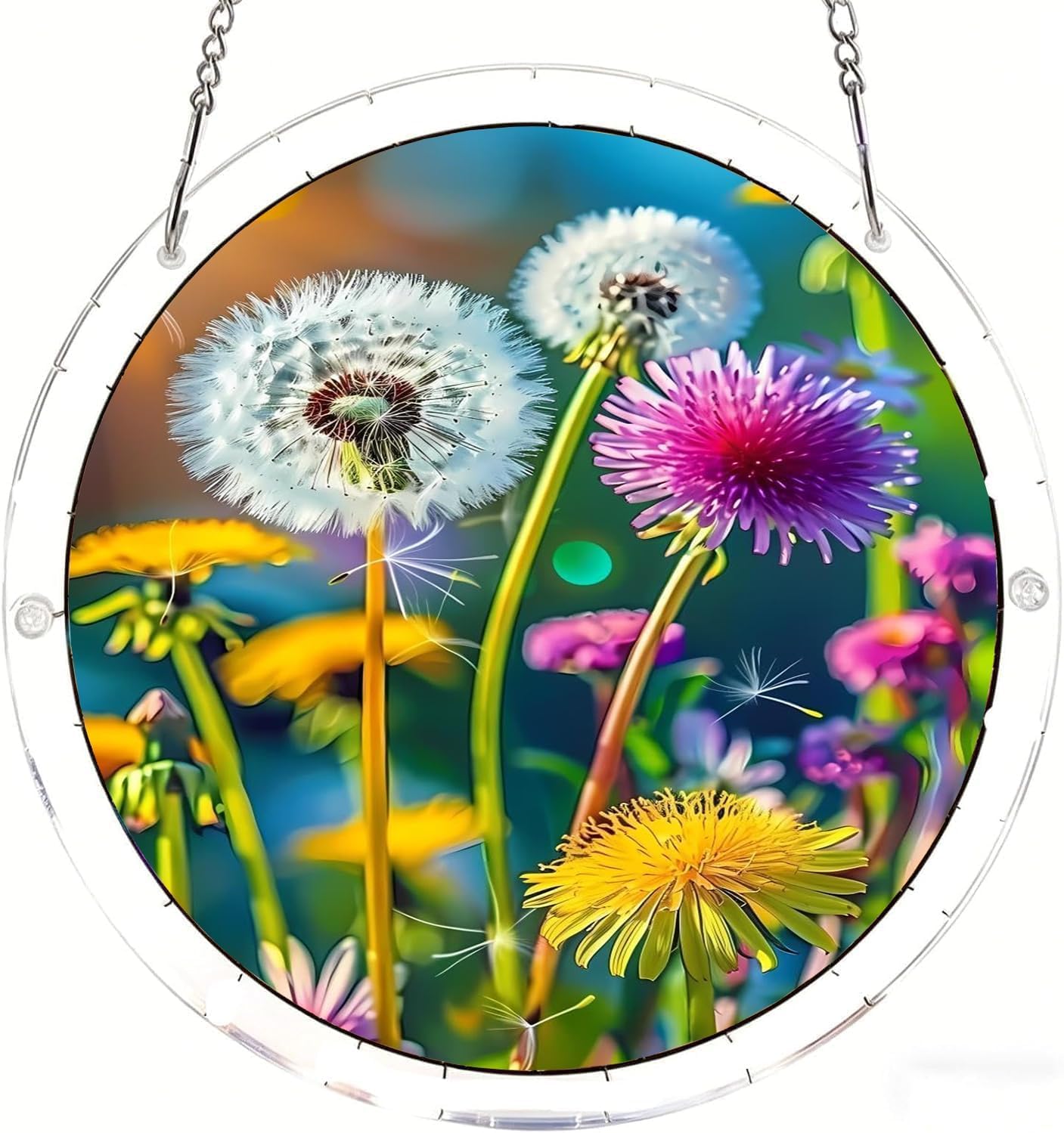 The Vibrant Dandelions Acrylic Jigsaw Puzzles Suncatcher, 8.2 Inch Window Hanging Suncatcher Acrylic Puzzle, DIY Home Decor Art Gift