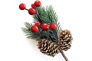 Red Berry Stems, 8 Artificial Pine Cones for Winter Holiday Wreath Making and Christmas Decoration