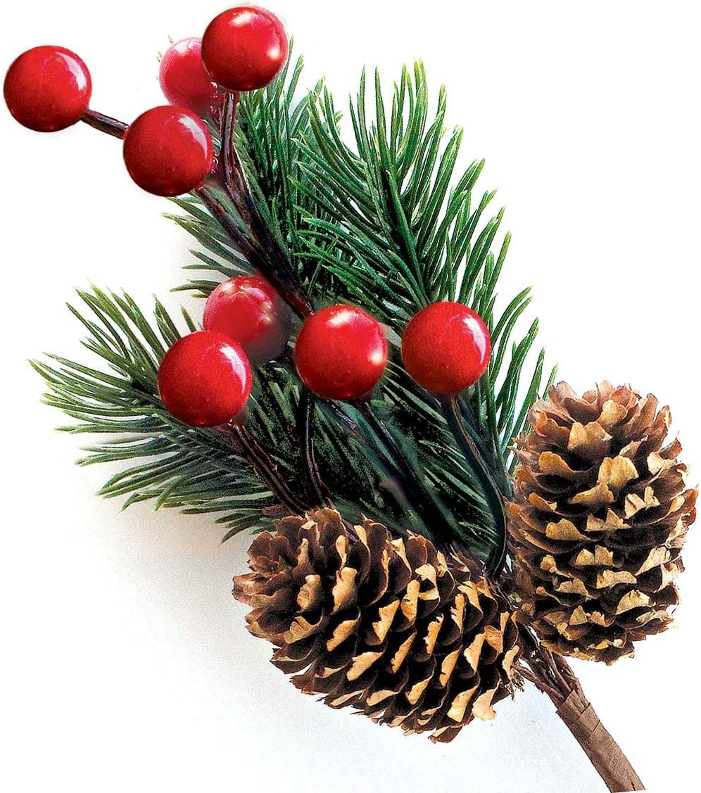 Christmas Wreath Decorations/Winter Floral Red Berry Stems Pine Cone Picks