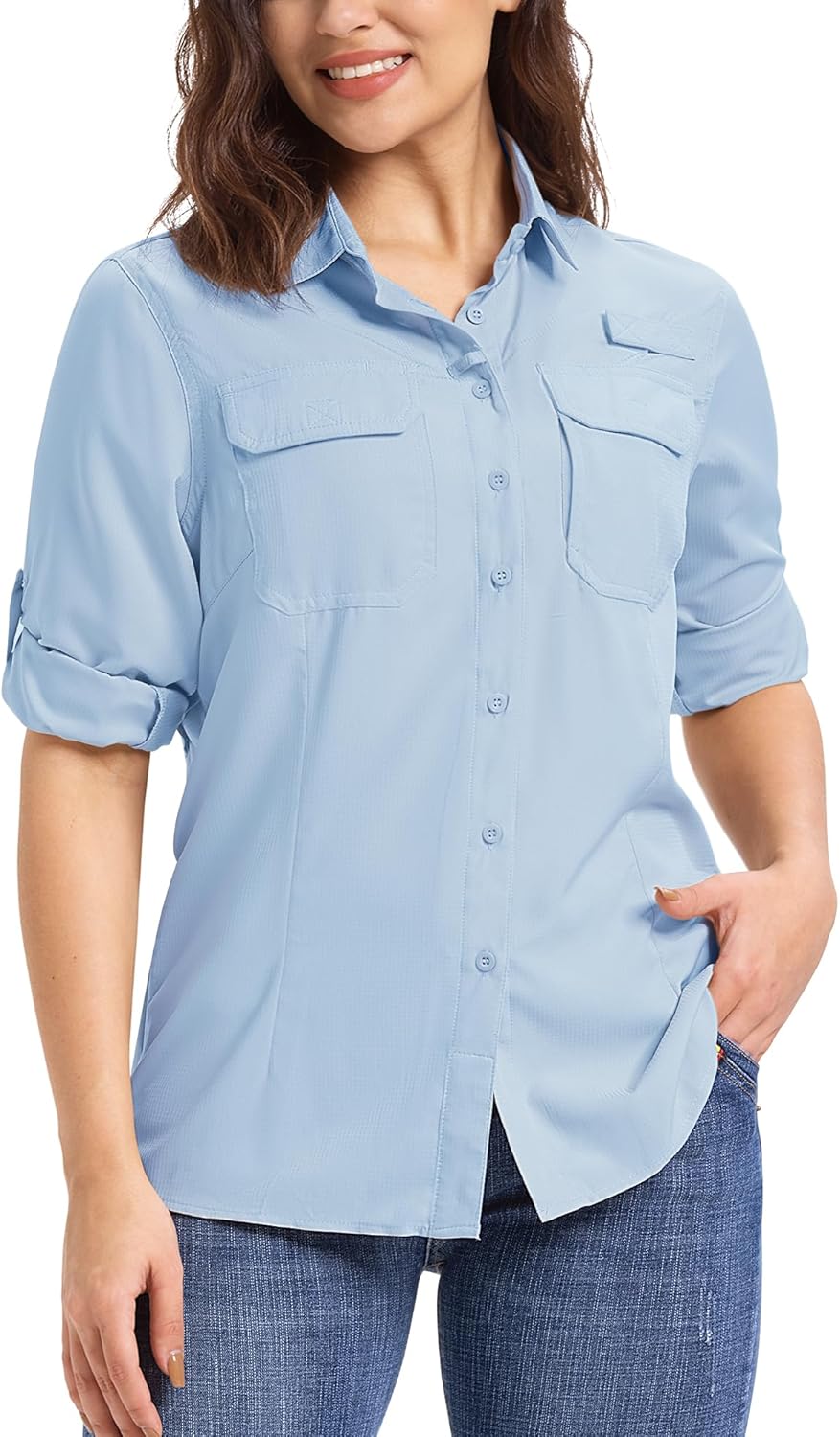 33,000ft Women's UPF 50+ UV Long Sleeve Sun Protection Safari Shirts Quick Dry Outdoor Fishing Hiking Travel Shirt