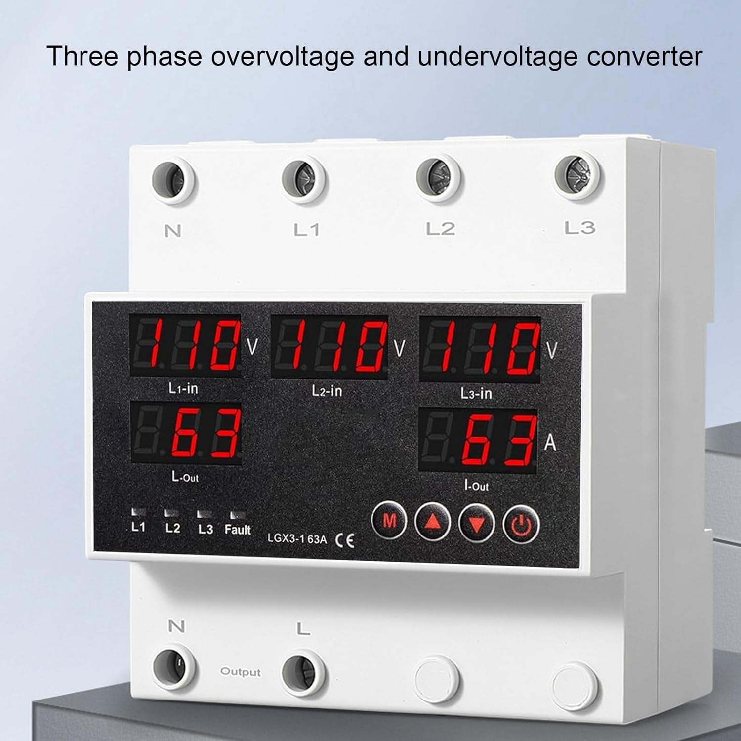 63A 3P4W Automatic Transfer Switch, Voltage Current Device LED Display Adjustable Voltage Protector for Home Generator Inverter (AC110V)