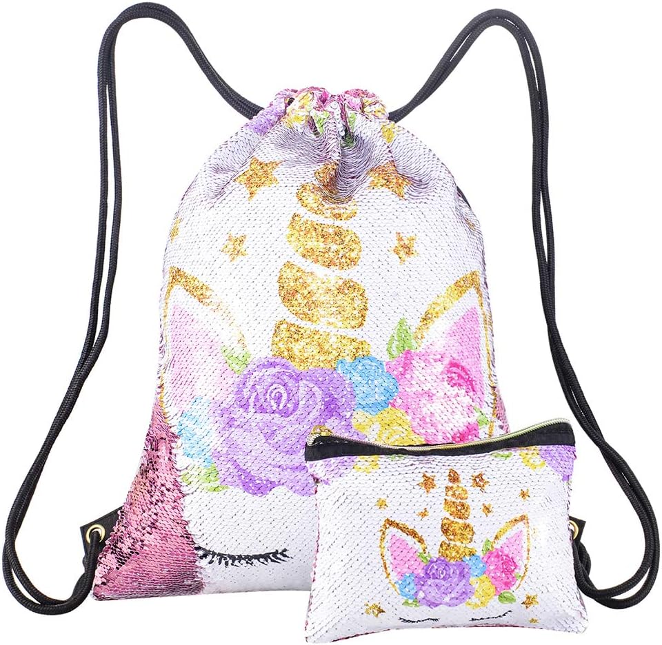 Unicorn Gifts Sequin Drawstring Backpack Pouch Sets Mermaid Dance Bag