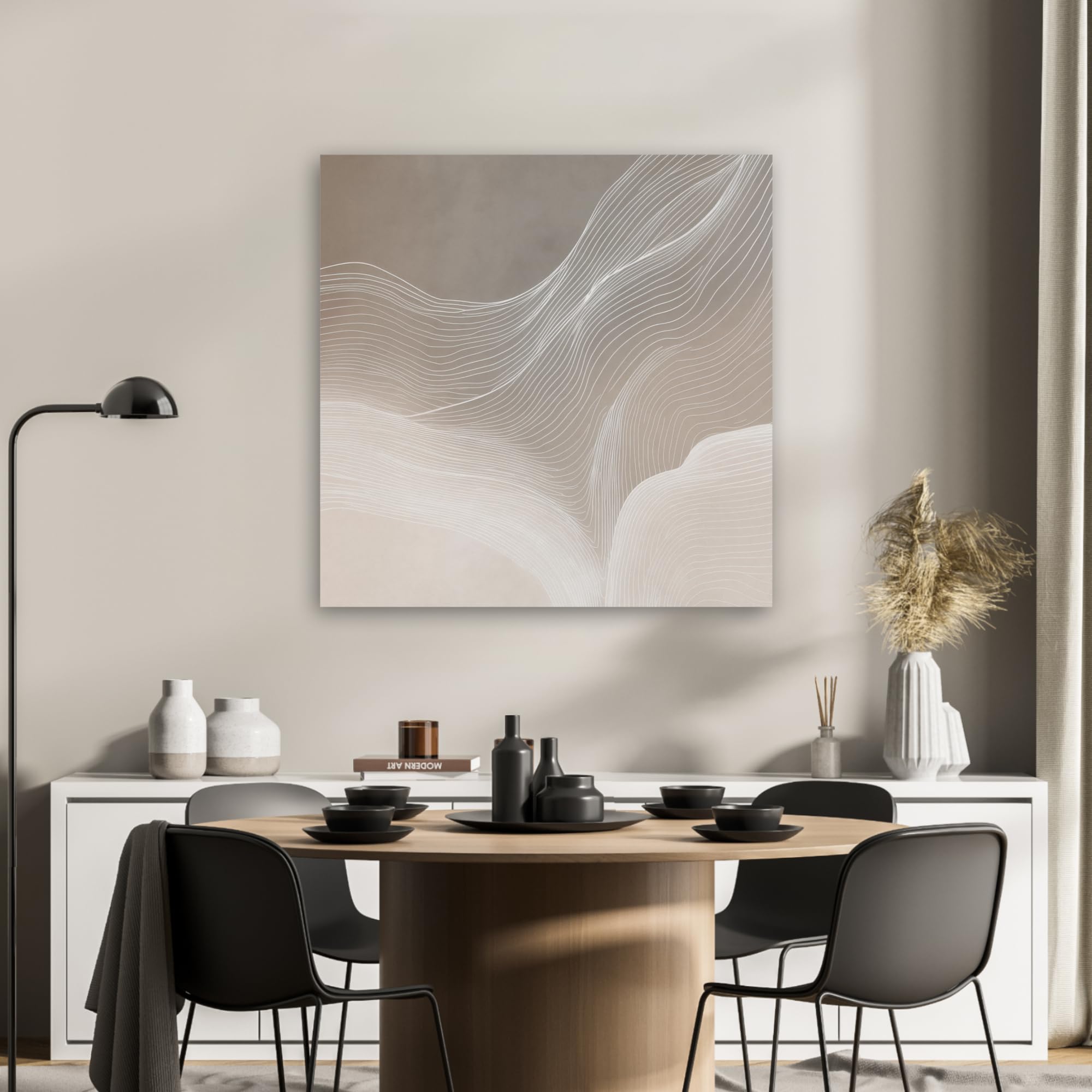 MuchoWow© Fieltros Ornamentales Sala Modernidad 80x80 cm Para Cuarto Principal Elemento Pared Matrimonio Wall Art Líneas Onduladas - Corrientes De Aire - Armónico