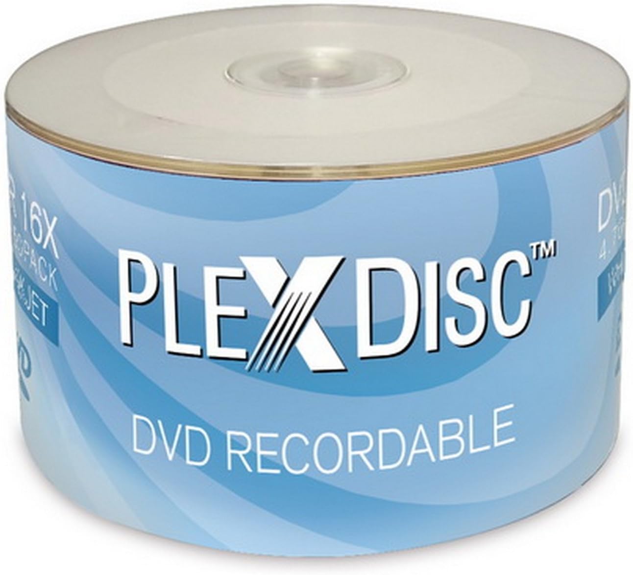PlexDisc 632-210 16x 4.7GB White Inkjet Hub Printable DVD-R 50 Disc Spindle
