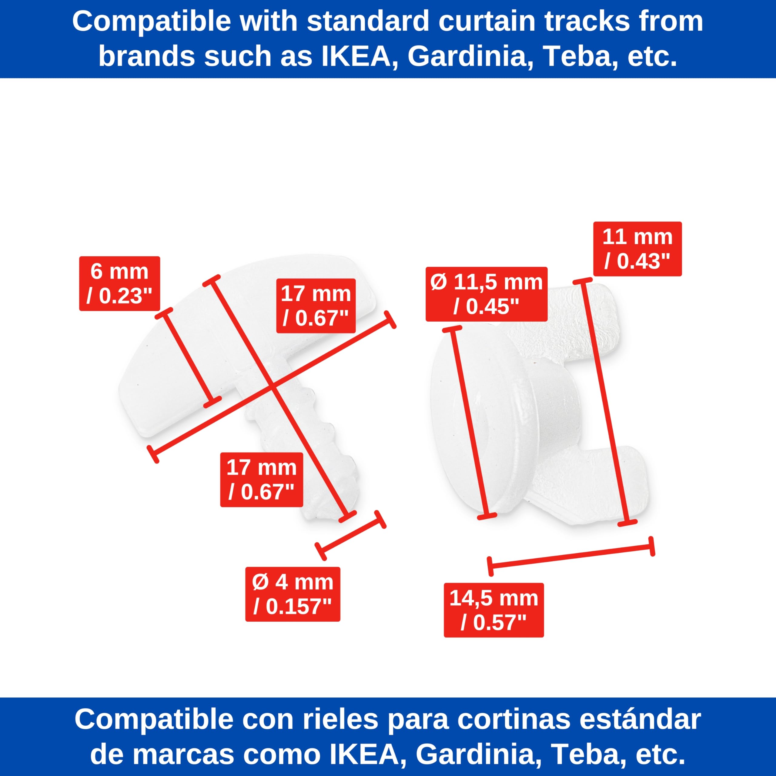Fermi Intermedi 12 pz Bianco Fermo per Tende Adatto per Binari di Scorrimento Ganci per Tende Plastica Facili da Montare Tappi Antiscivolo