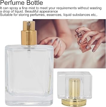50ml Refillable Perfume Bottle Glass Spray Atomizer with Applicator, Transparent Empty Container for Travel & DIY Perfume (03)
