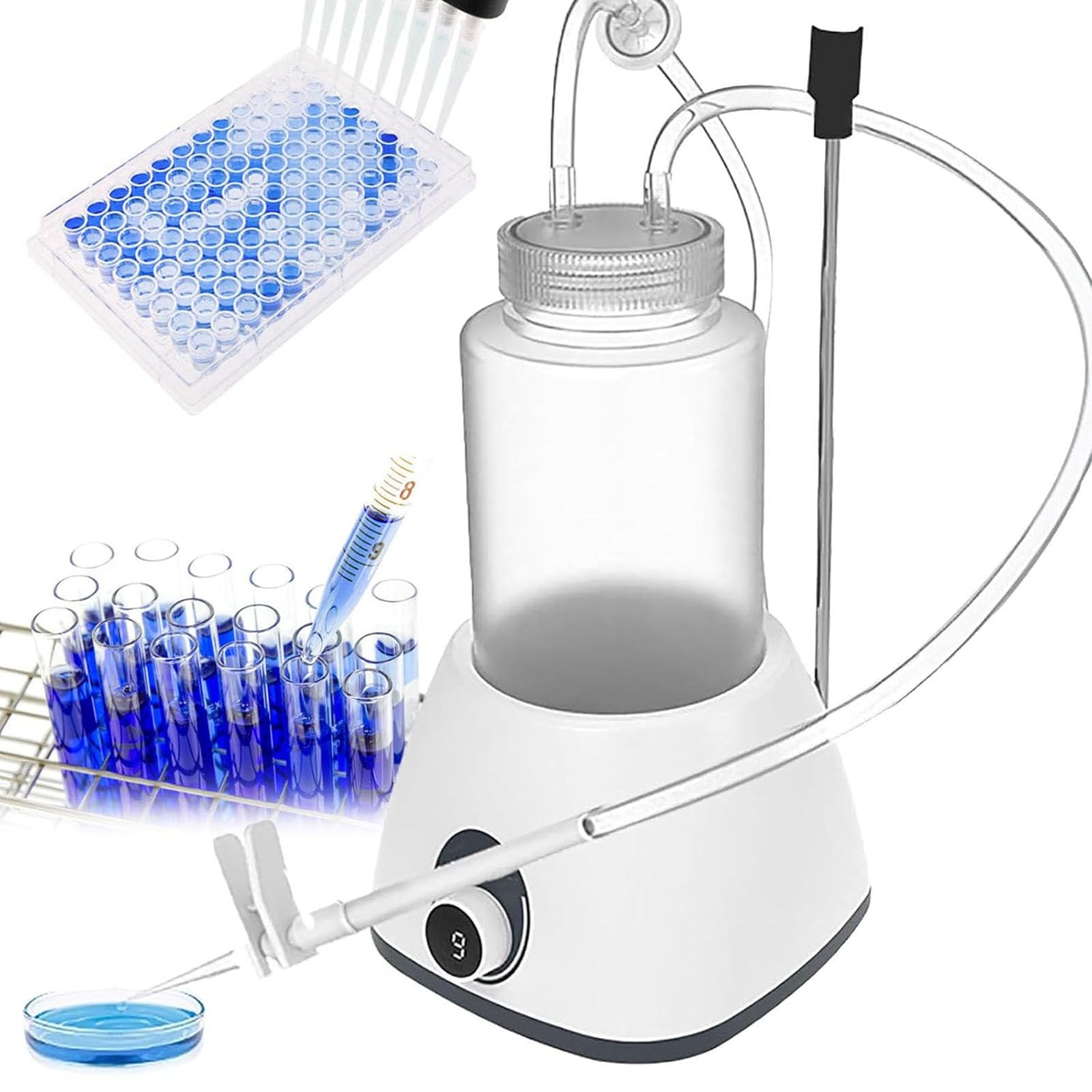 Aspirador de vacío reciclador de líquidos de laboratorio, bomba de succión de residuos de banco con cabezal de aspiración y soporte, control de 9 velocidades, sistema de recuperación de alta