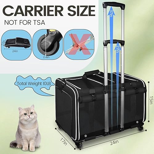 Miniatura 2 de Petskd Transportador de mascotas grande con 2 compartimentos para 2 gatos o un perro mediano, 24 x 17 x 15 pulgadas, transportador doble para gatos