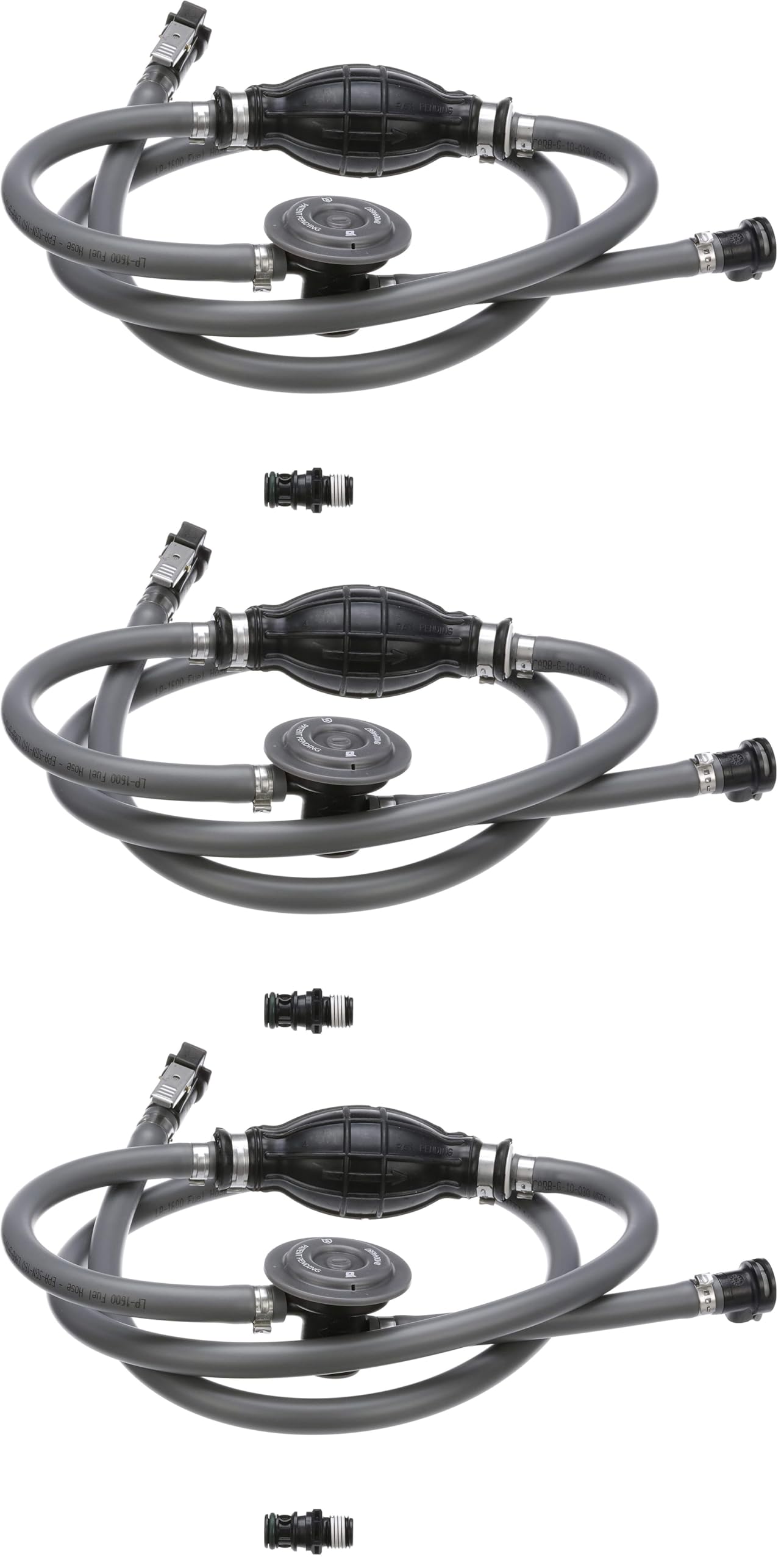 Attwood Johnson/Evinrude Marine Fuel Line Kit,EPA Compliant, Hose with Tank&amp;Engine Fittings, Sprayless Connector (Tank-side Fitting),Primer Bulb,Fuel Demand Valve,93806EUSD7, 6' L x 3/8" D (Pack of 3)