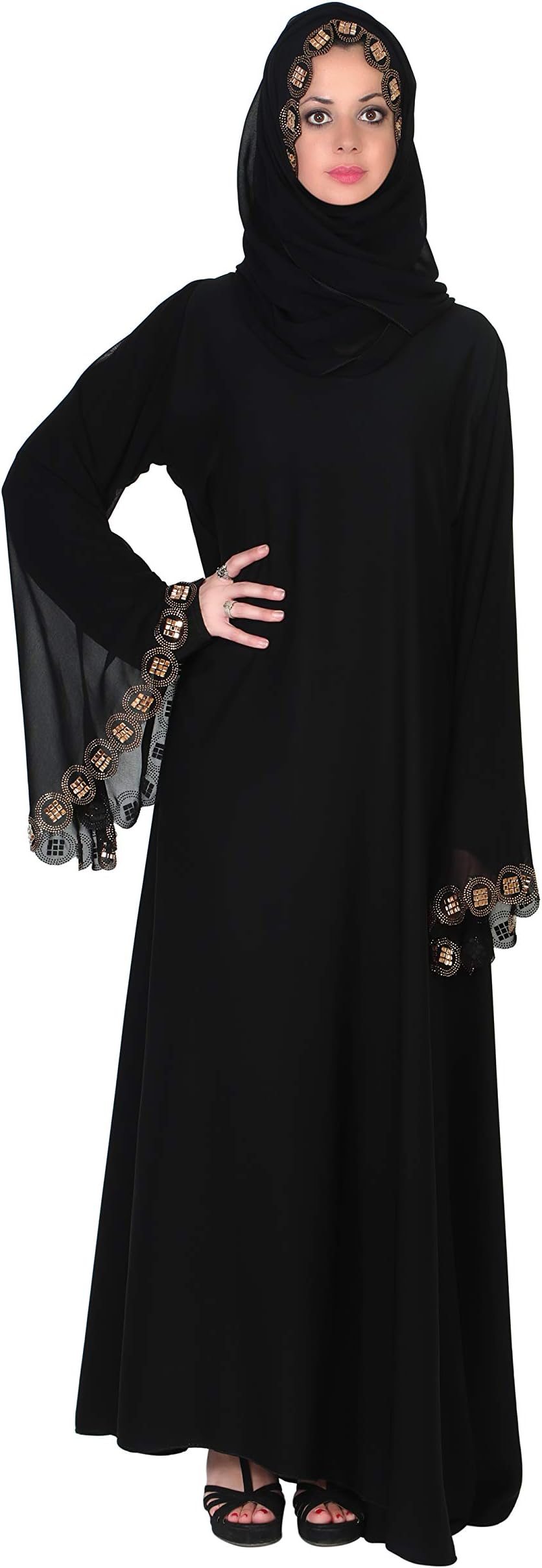 Sofias Abaya Women's Al Nida And Lycra Fabric Burqa Set (Mm007_Black_Free Size)