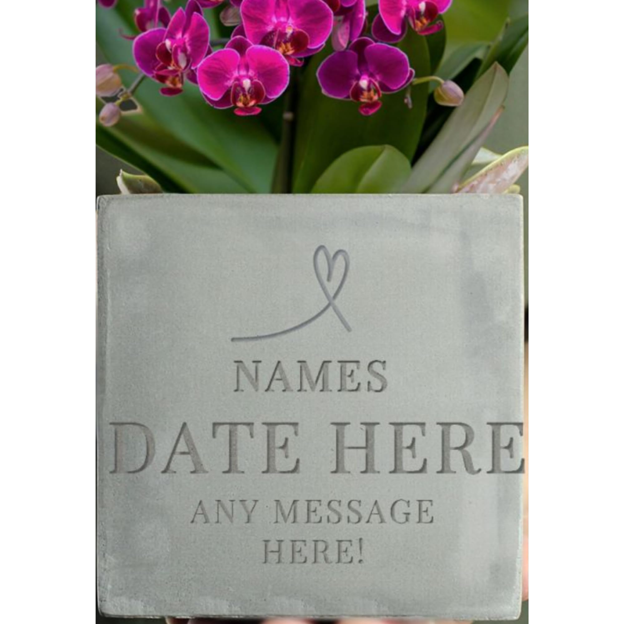 Personalised Concrete Planter. Engraved Plant Pot with date and message