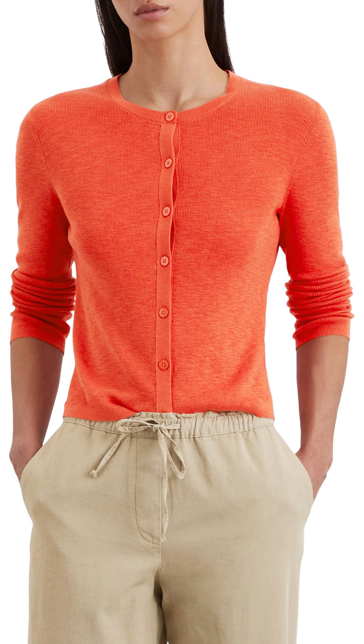 Marc OߴPolo Women's Slim Fit Cardigan with Button Placket, Red (Burnt Red), S
