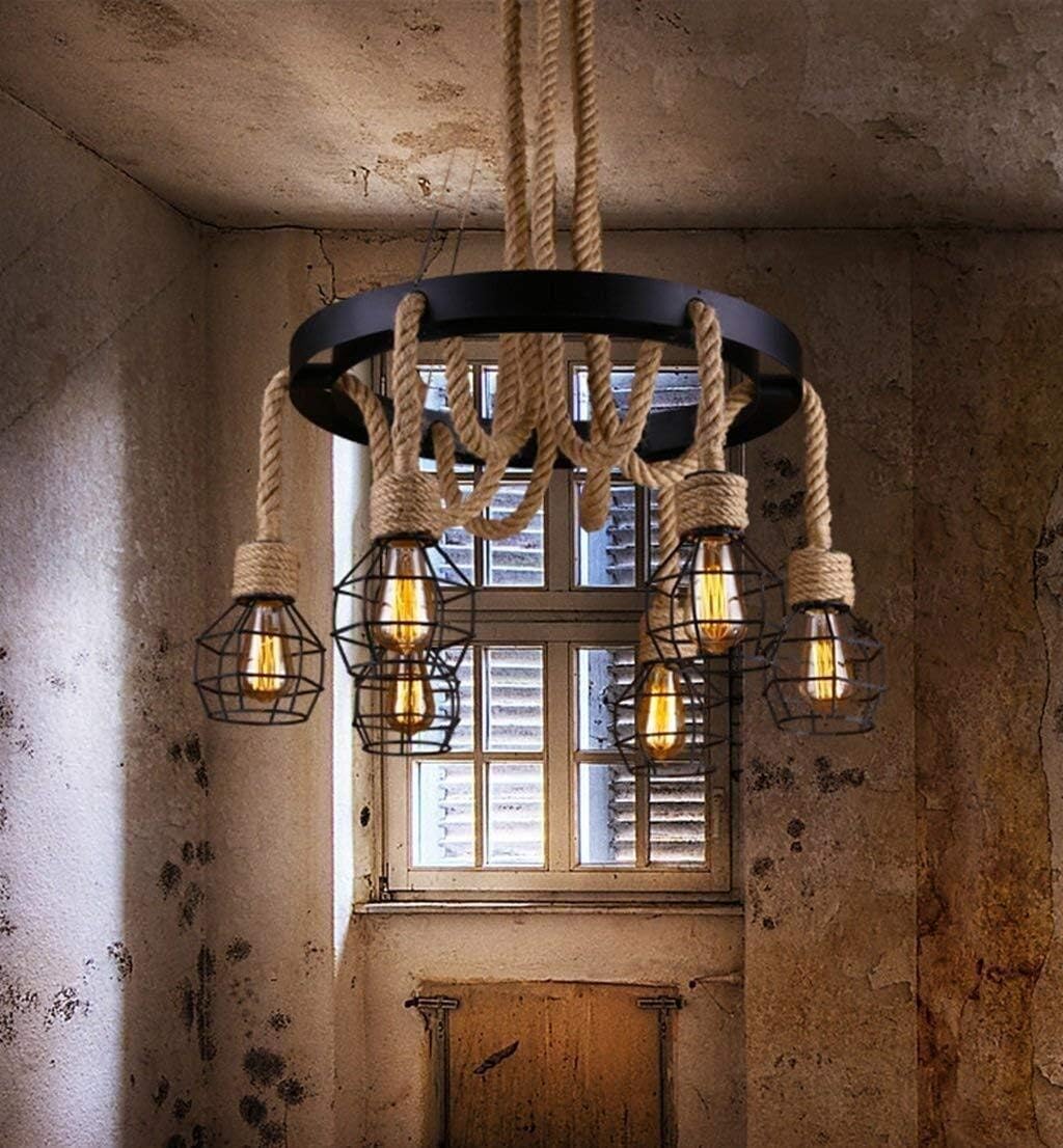 Rope Lamps Iron Lighting Industrial Lamps Metal Wire Cage Lamp Loft Rustic Vintage Ceiling Light Cover Unique Retro Lighting
