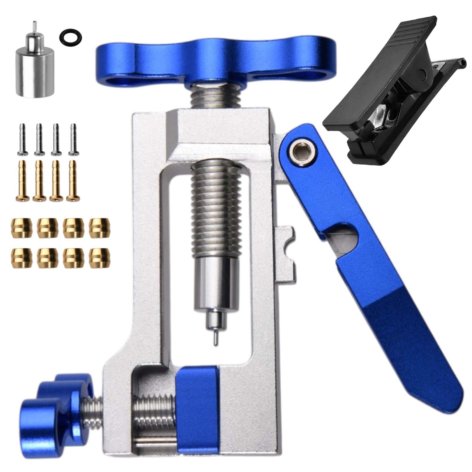 Kit de herramientas de freno hidráulico 2 en 1 para bicicleta, destornillador de aguja de aceite y cortador de manguera con 4 agujas BH59 + 4 BH90, 8 accesorios de latón y tijeras de tubo en