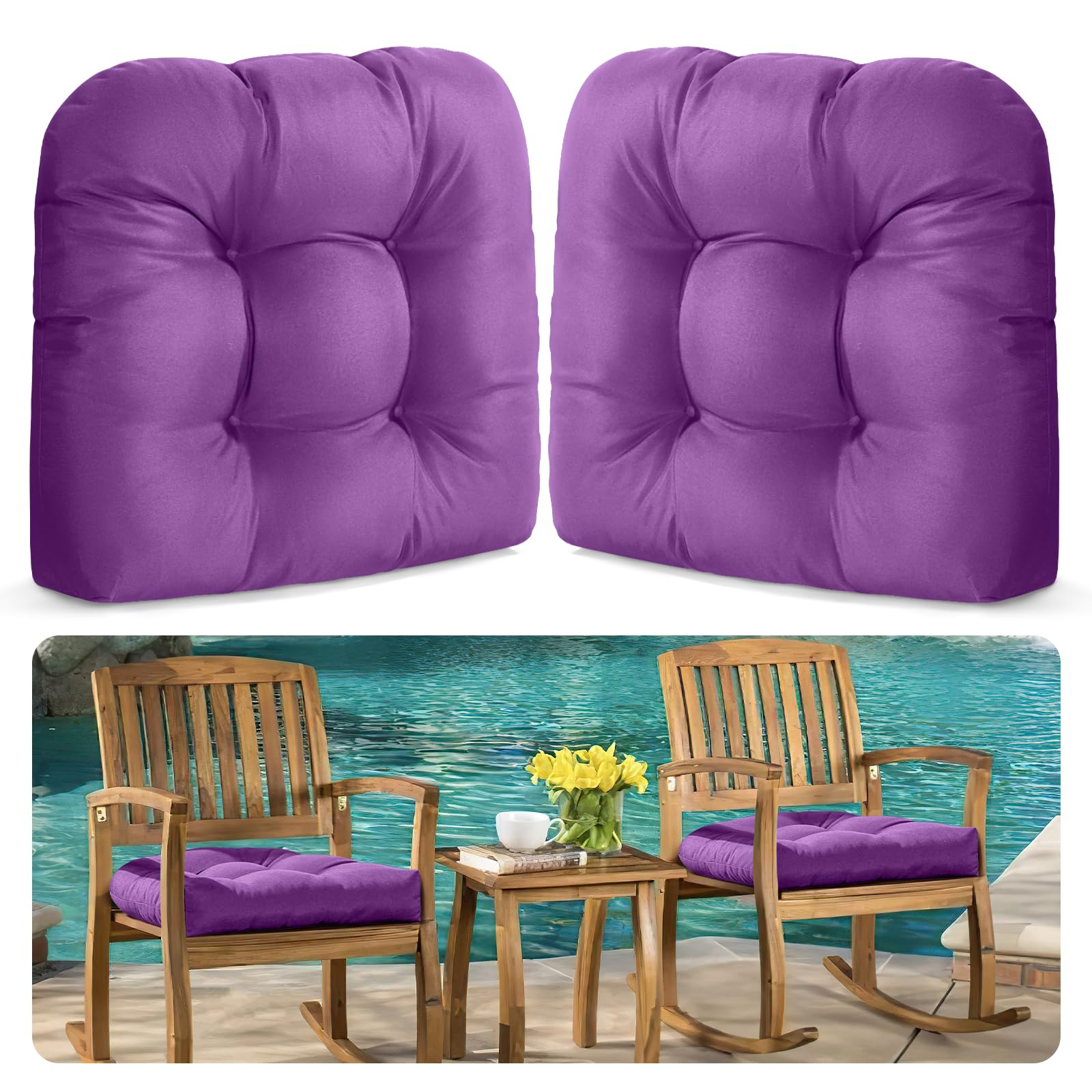 MAGIC ELEPHANT Outdoor Chair Cushions Set of 2, Memory Foam Seat Cushion Pads for Wicker Chair and Patio Furniture, 19 x 19 Inches (Purple)
