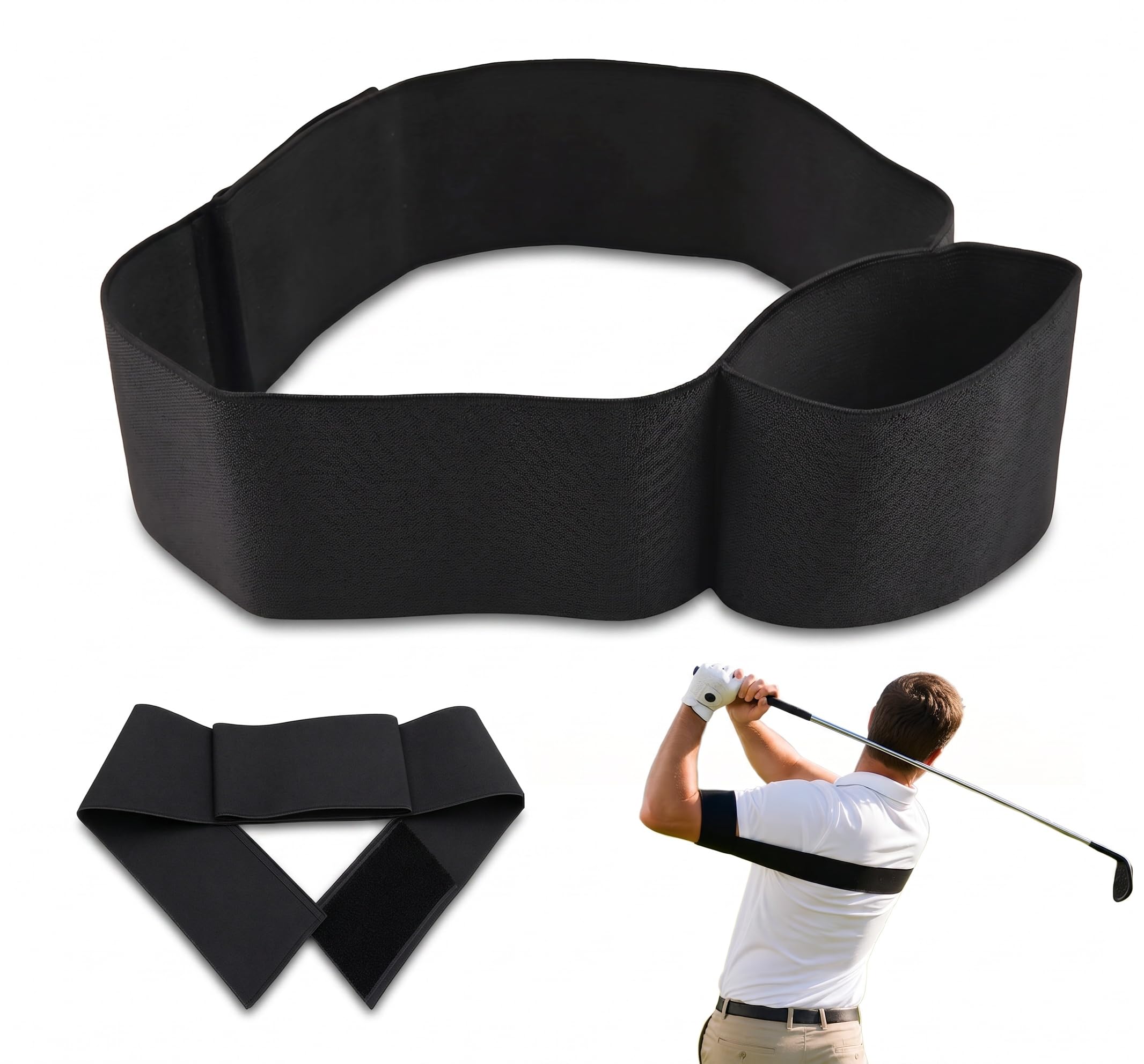 VLUNT Slider Golf Training Aid Adjustable Arm Band for Swing Correction & Stability Professional Golf Swing Trainer Elastic Connection Band Unisex Golf Training Aids Arm Belt,Black