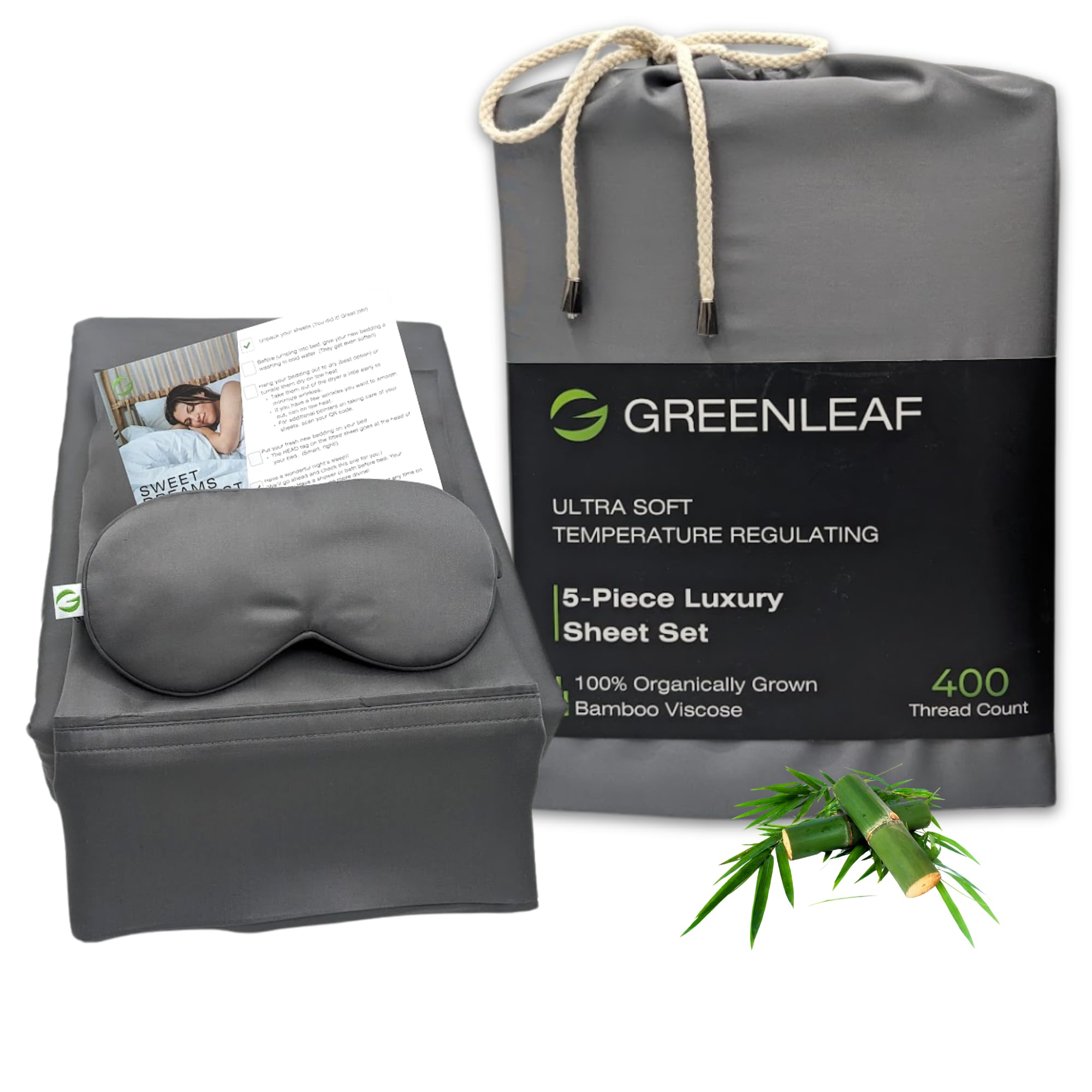 GREENLEAF 100 Viscose Derived from Bamboo Sheets Queen Size 5pcs Set Ultra Soft Cooling 18 Deep Pocket Double