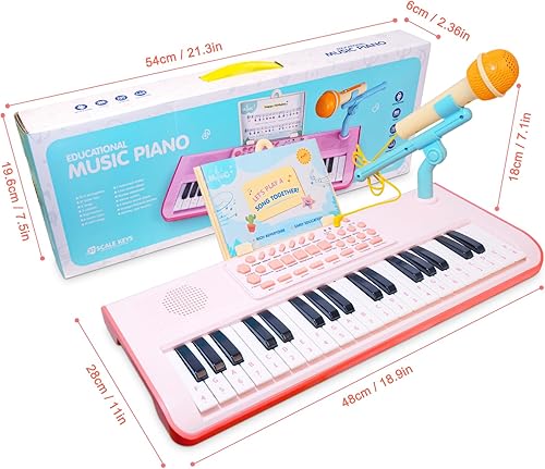 Miniatura 6 de Juguete de teclado de piano para niños para niñas, mini teclado de piano rosa con micrófono para niños, instrumento musical educativo electrónico