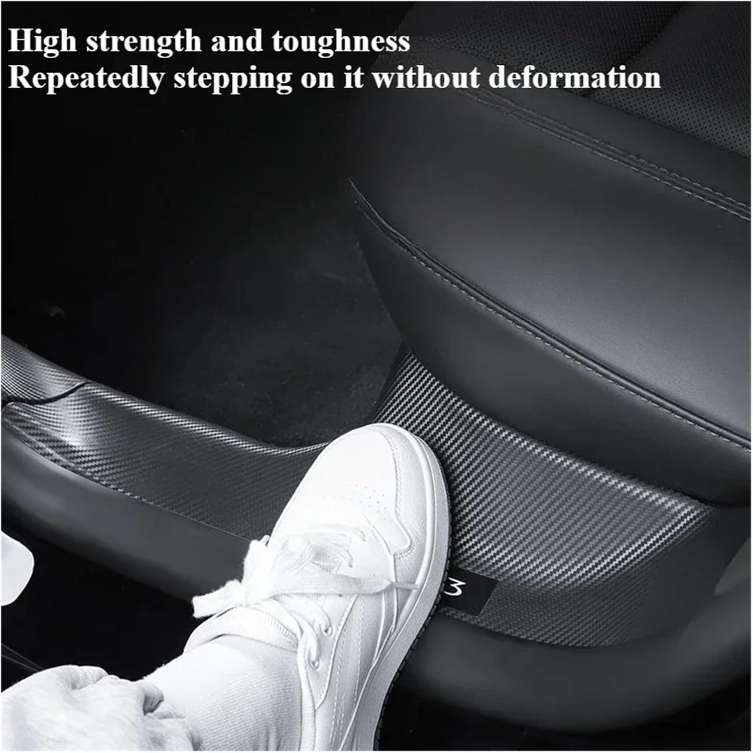 Carbon Fiber Car Interior Trim Kit 4/8PCS Carbon Fiber Pattern ABS Door Sill Protector - Front & Rear Door Entry Guard Decoration Compatible for Tesla Model 3 Highland 2024 - Anti - Scuff(8PCS