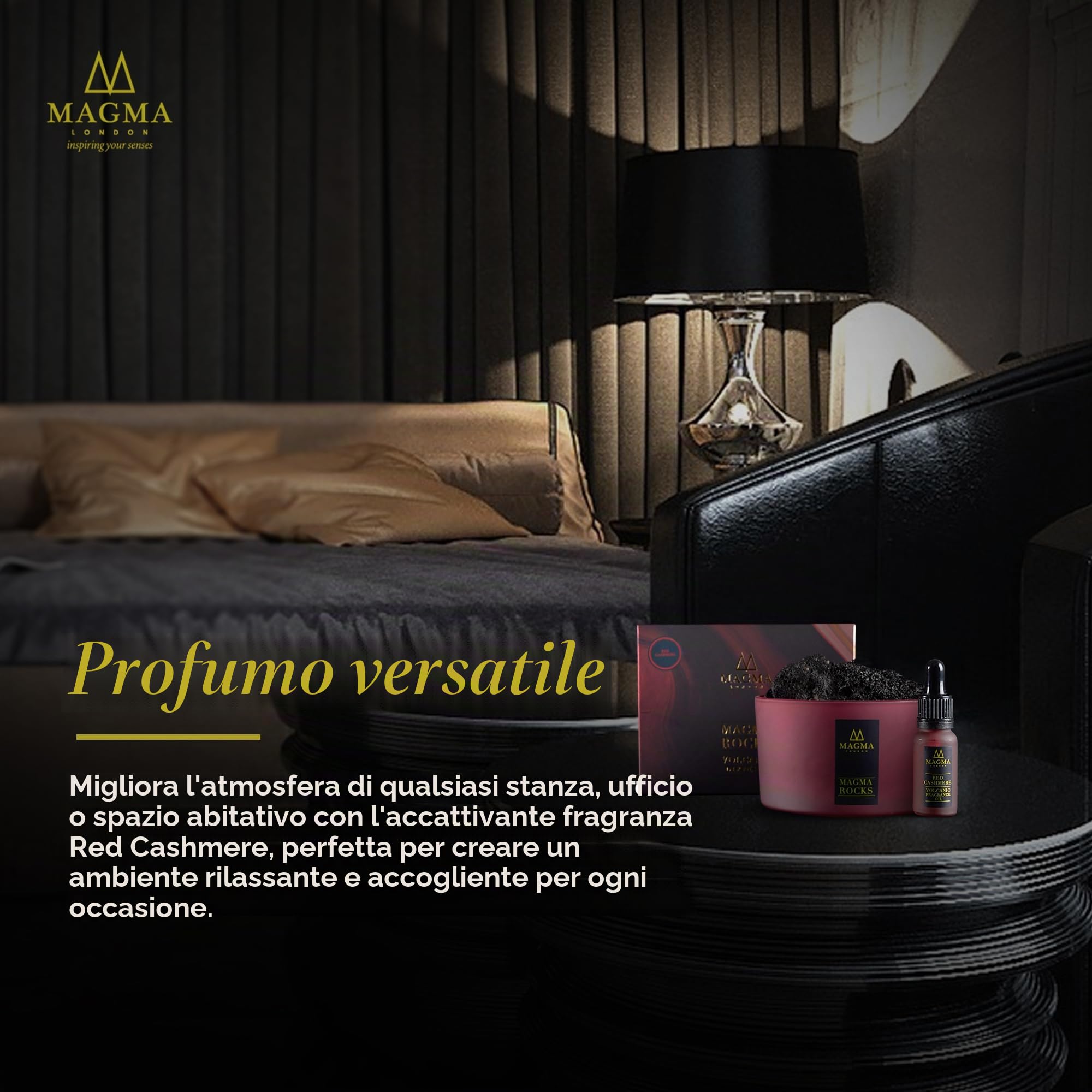 Diffusore di roccia vulcanica - Cashmere rosso - Mandarino frizzante e speziato, Iris dolce in polvere, cremoso e sottile con una base di muschio - Decorazione casa e ufficio